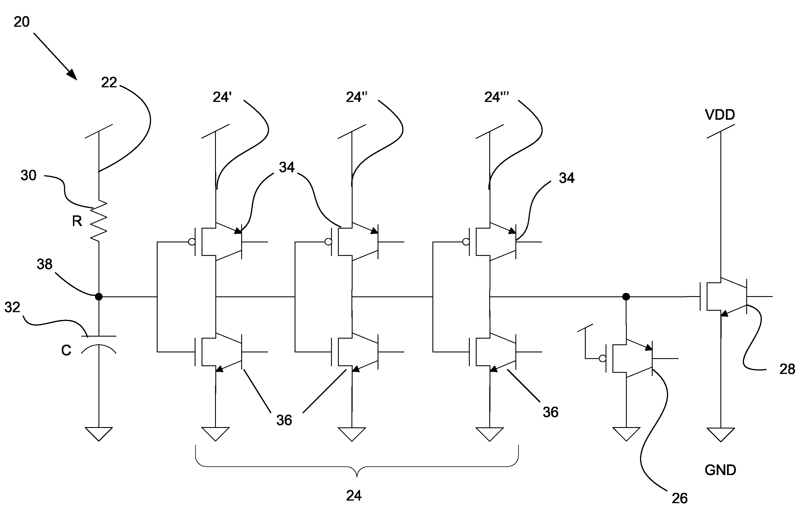 RC-triggered power clamp suppressing negative mode electrostatic discharge stress