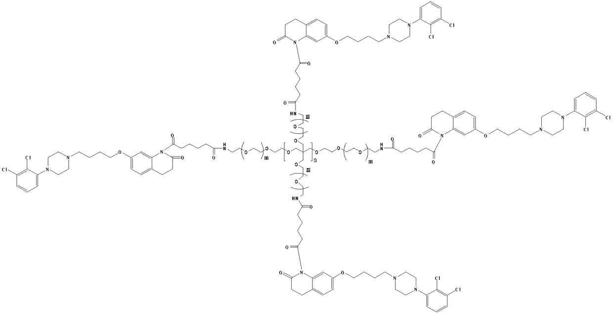 Multi-arm pegylated aripiprazole derivative and preparation