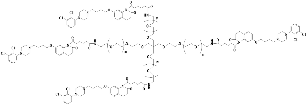 Multi-arm pegylated aripiprazole derivative and preparation