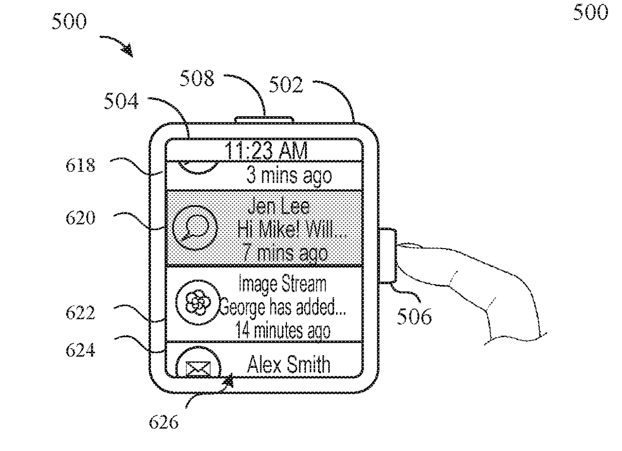 Gesture detection, list navigation, and item selection using a crown and sensors