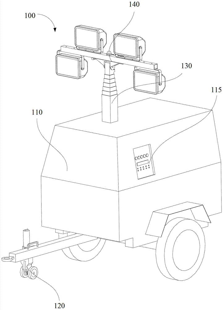 Mobile lighting tower based on belt drive