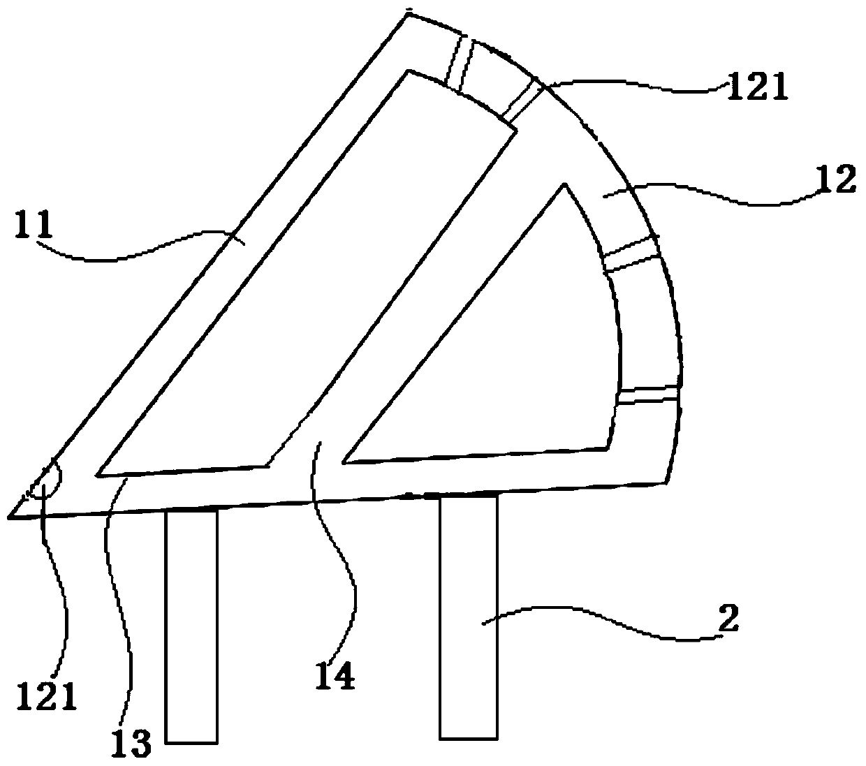 A hollow triangular arc-shaped retaining wall