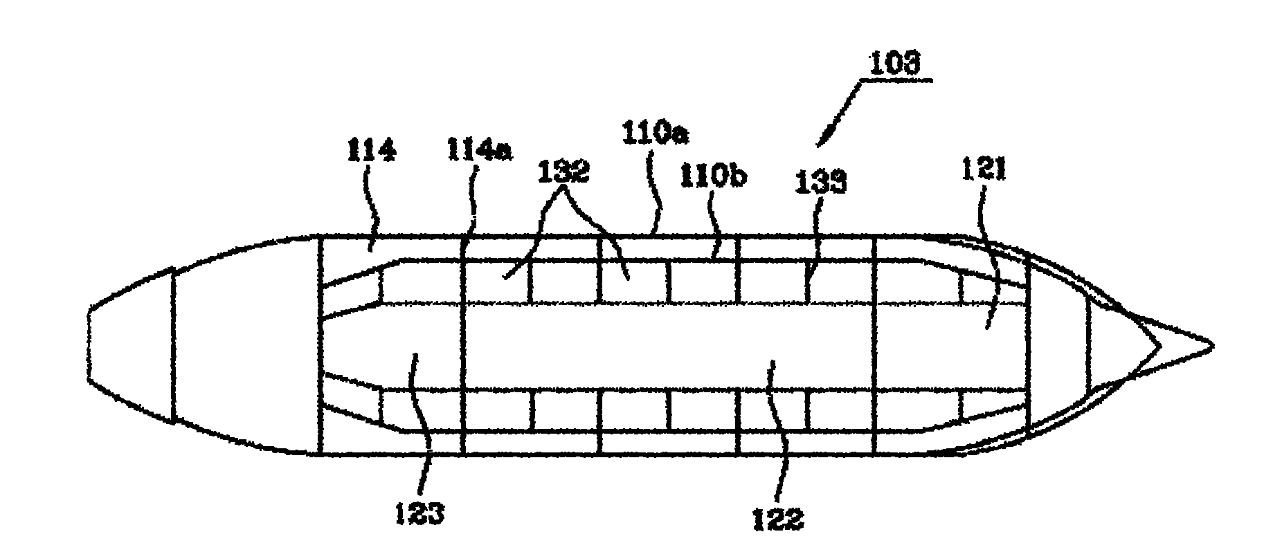 Hovercraft with flowing ballasting structure that can automatically adjust draft