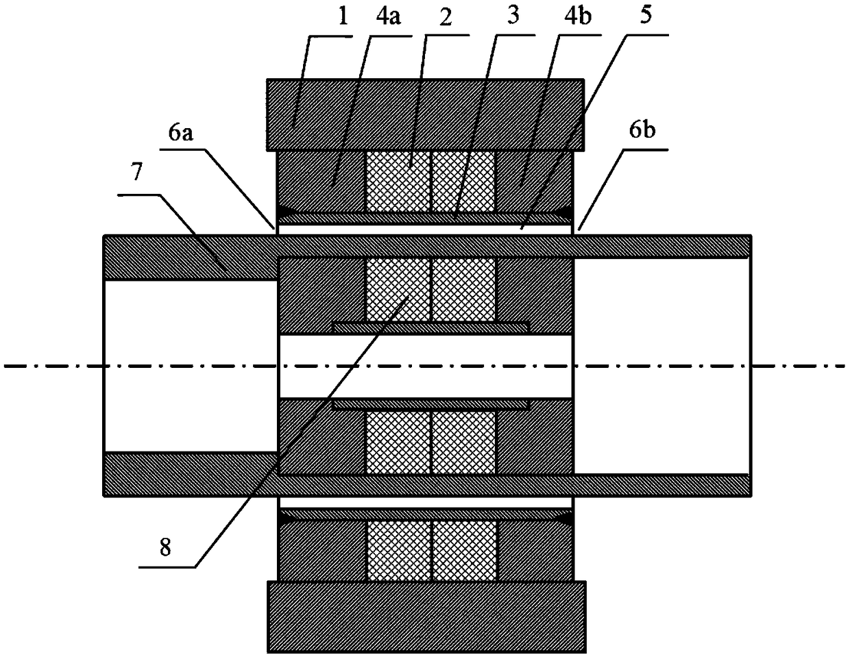 Large-damping efficiently-cooling radial passive permanent magnet bearing structure