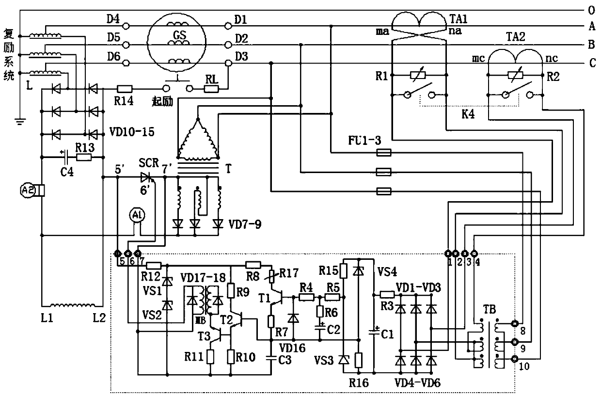 Controllable two-phase zero reactance shunt excitation system