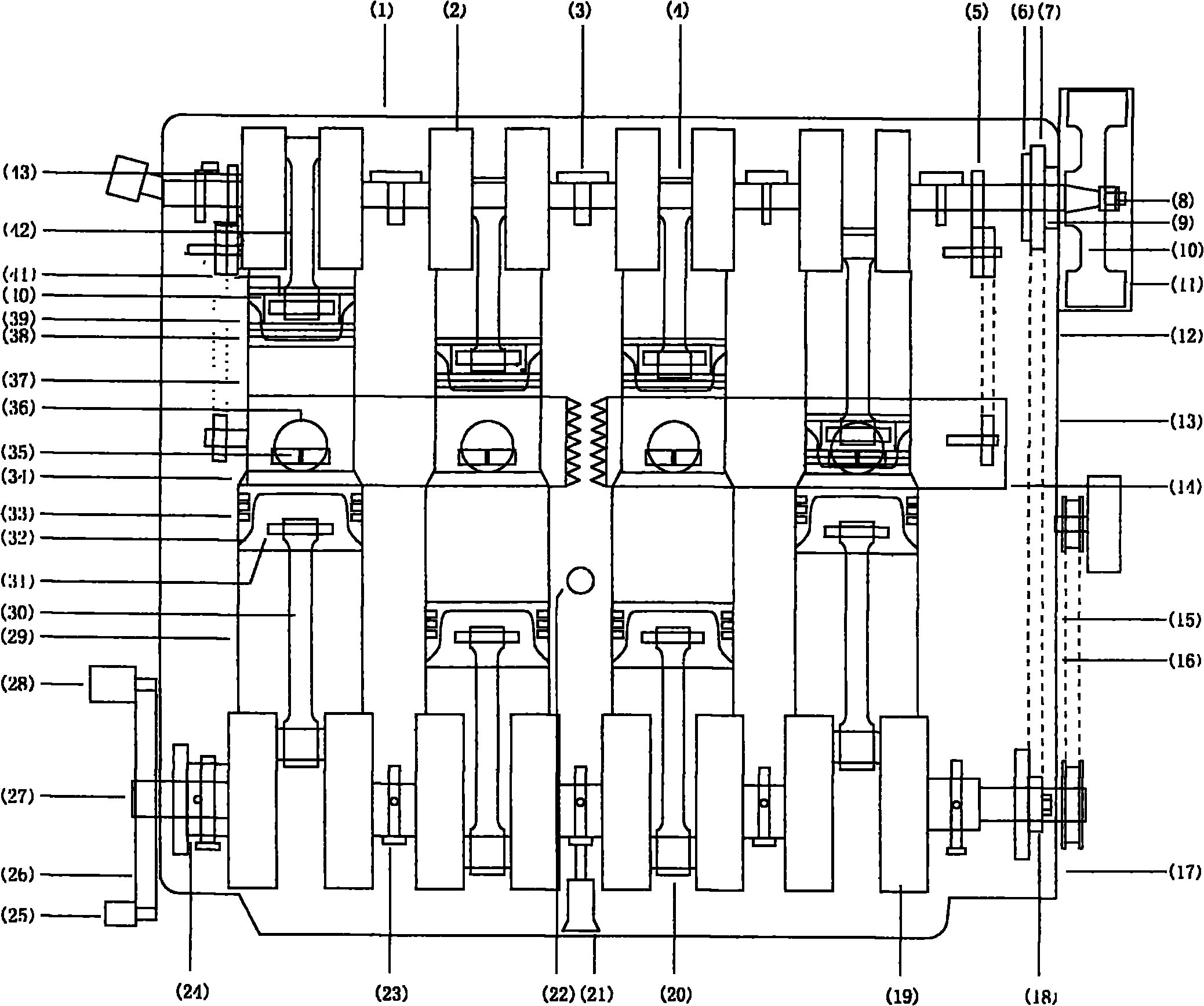 Novel four-stroke four-cylinder layered dual-vortex combustion energy-saving internal combustion engine with new gas distribution mechanism