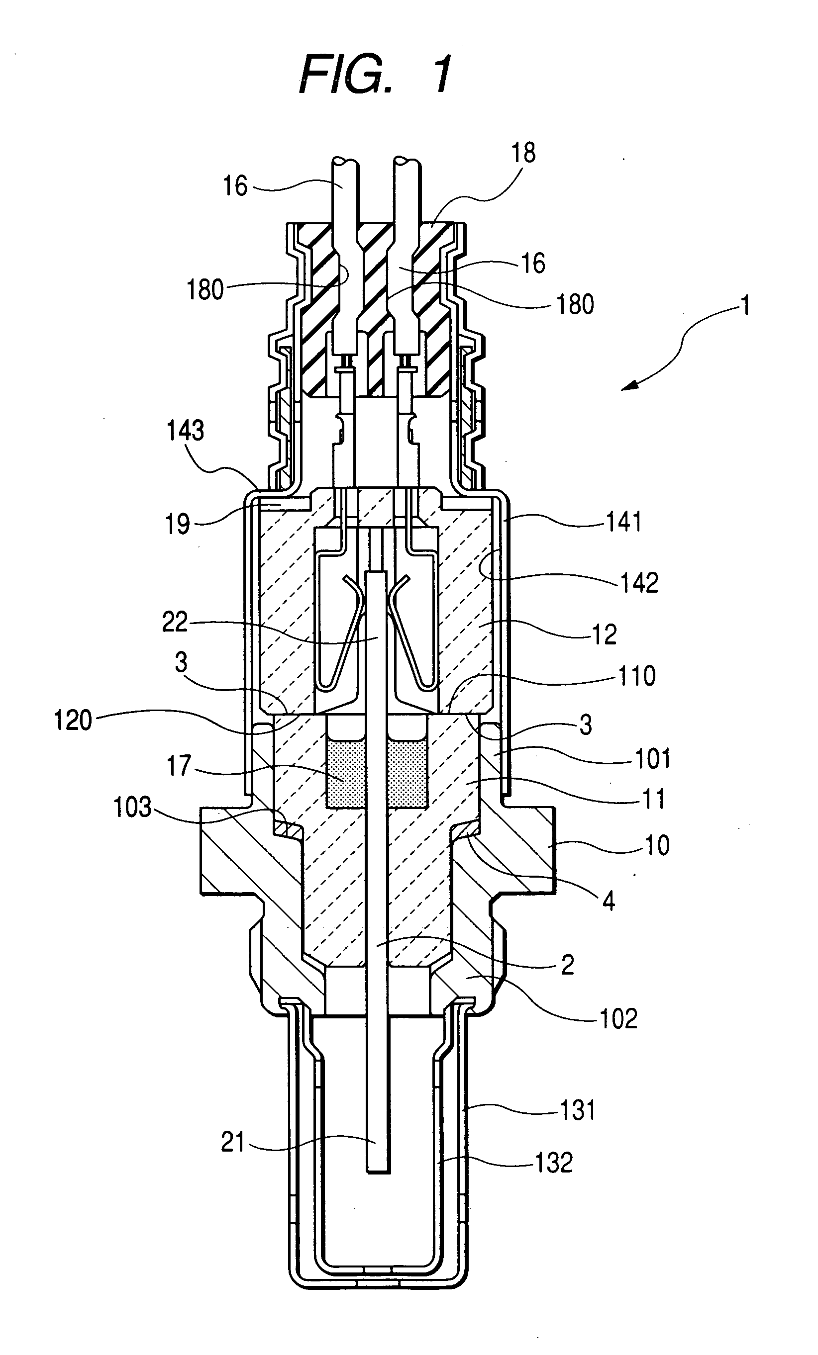 Structure of gas sensor designed to minimize damage to porcelain insulators