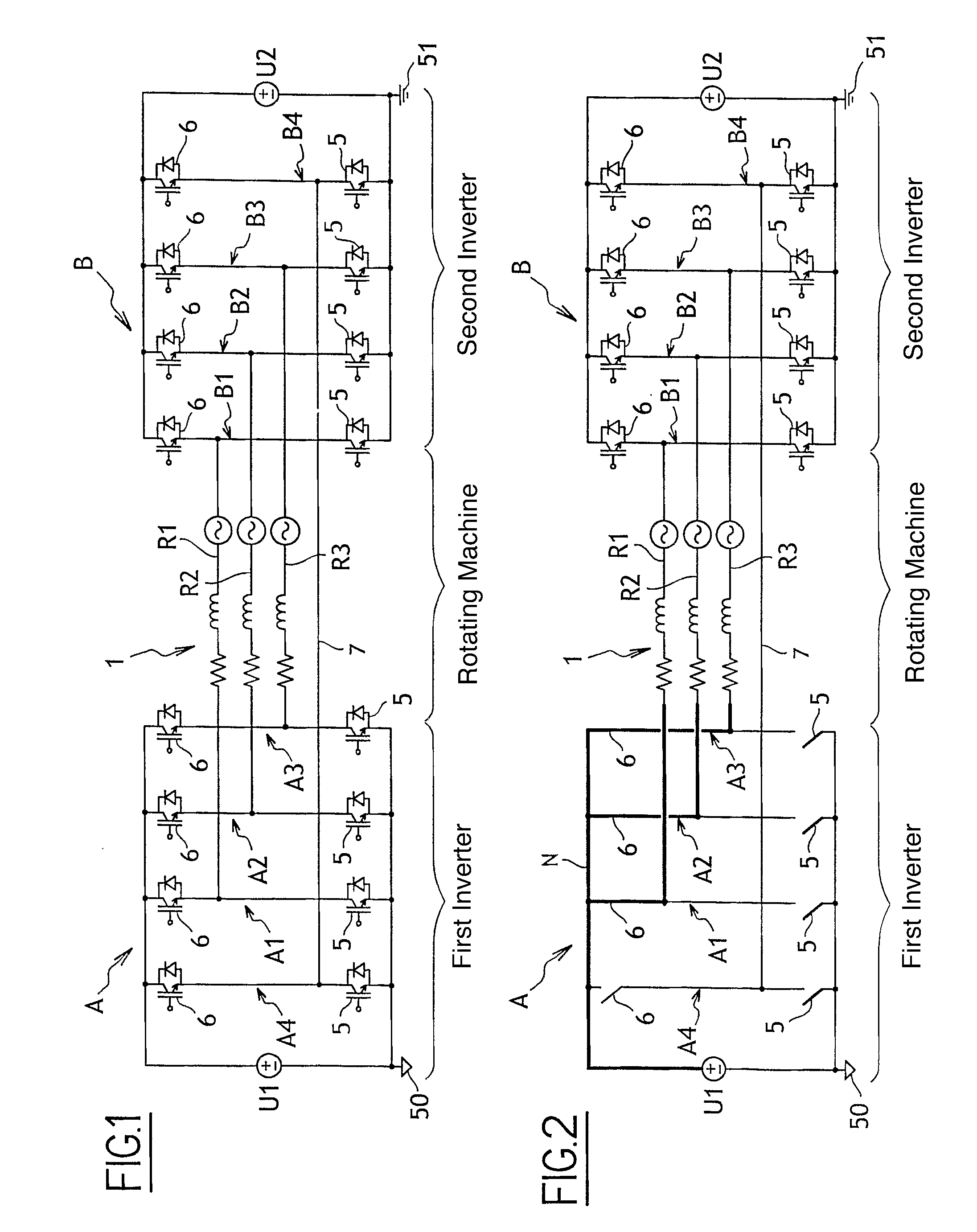 Power supply with two series inverters for a polyphase electromechanical actuator