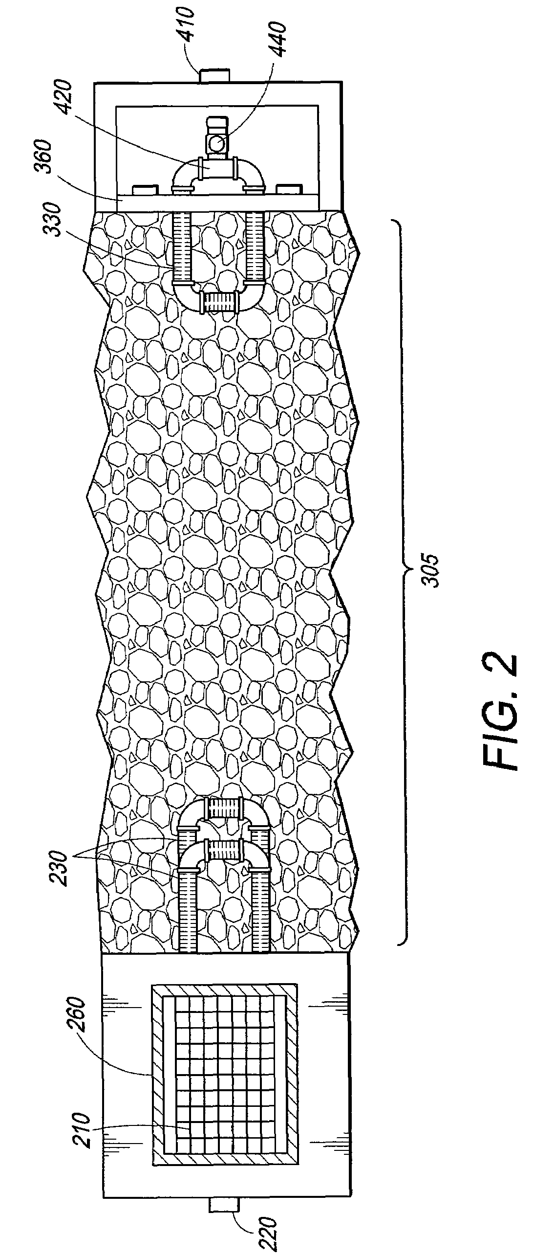 In line wetland water treatment system and method