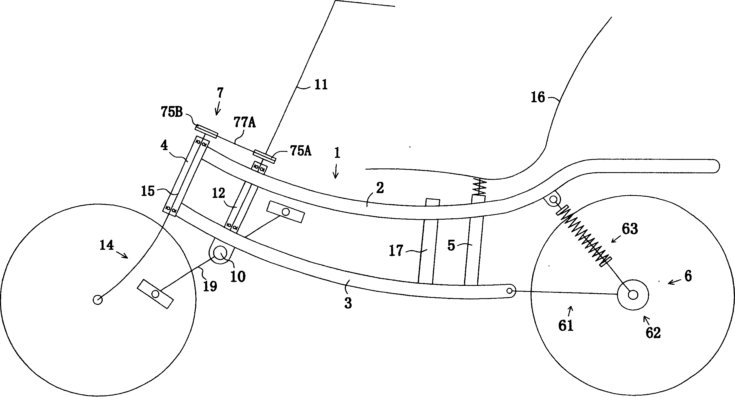 Sitting type light tricycle and its frame