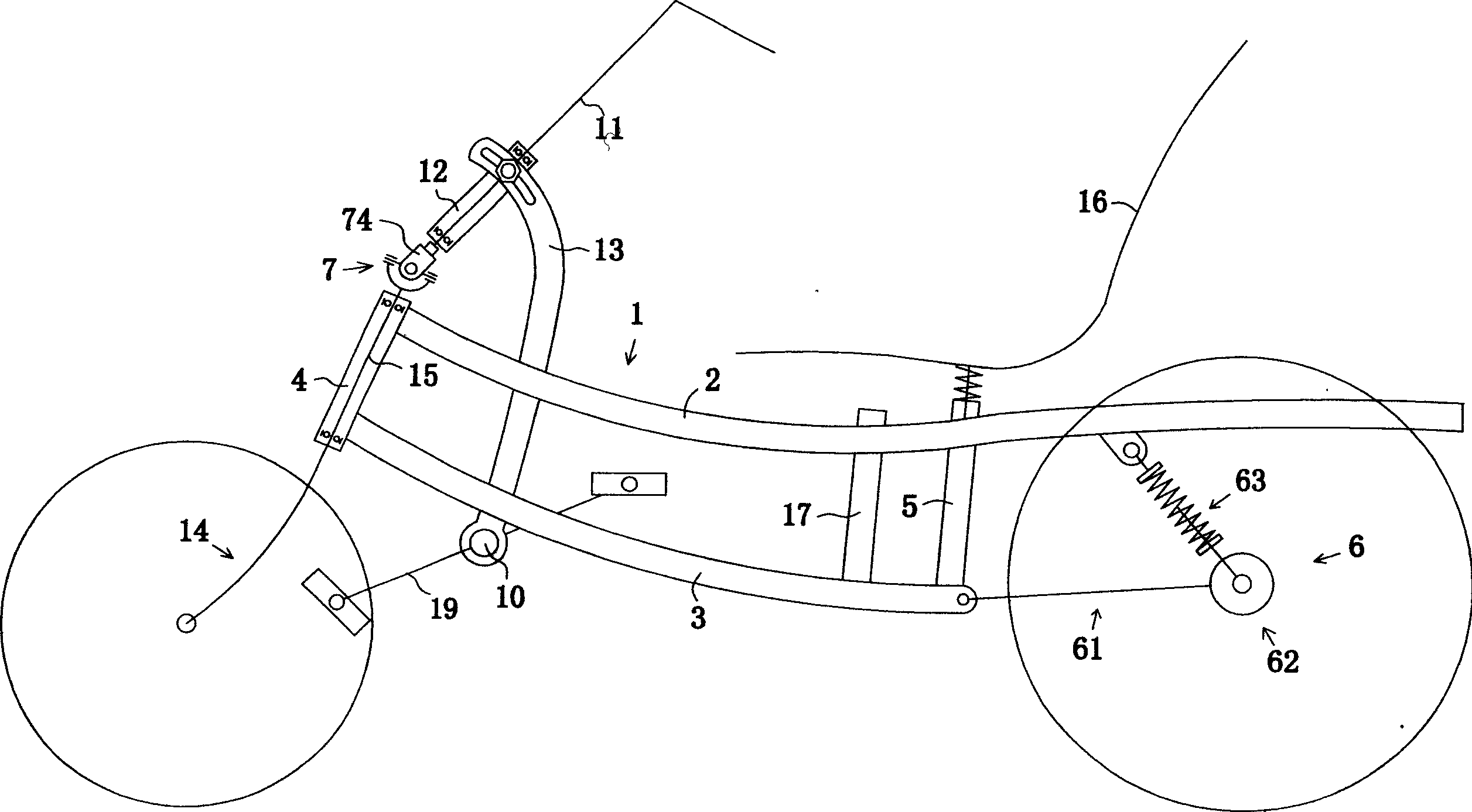 Sitting type light tricycle and its frame