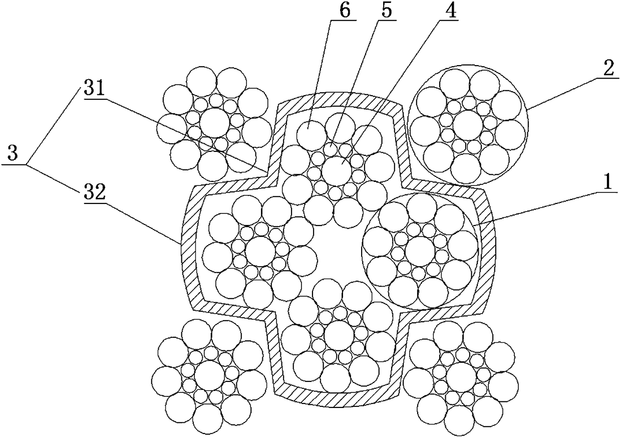 Square eight-strand torsion-resistant steel wire rope