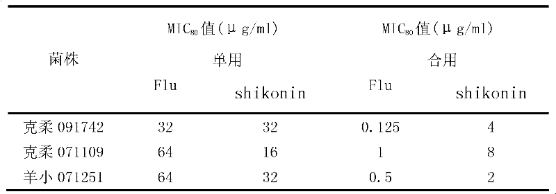 Use of shikonin as antifungal medicine synergist