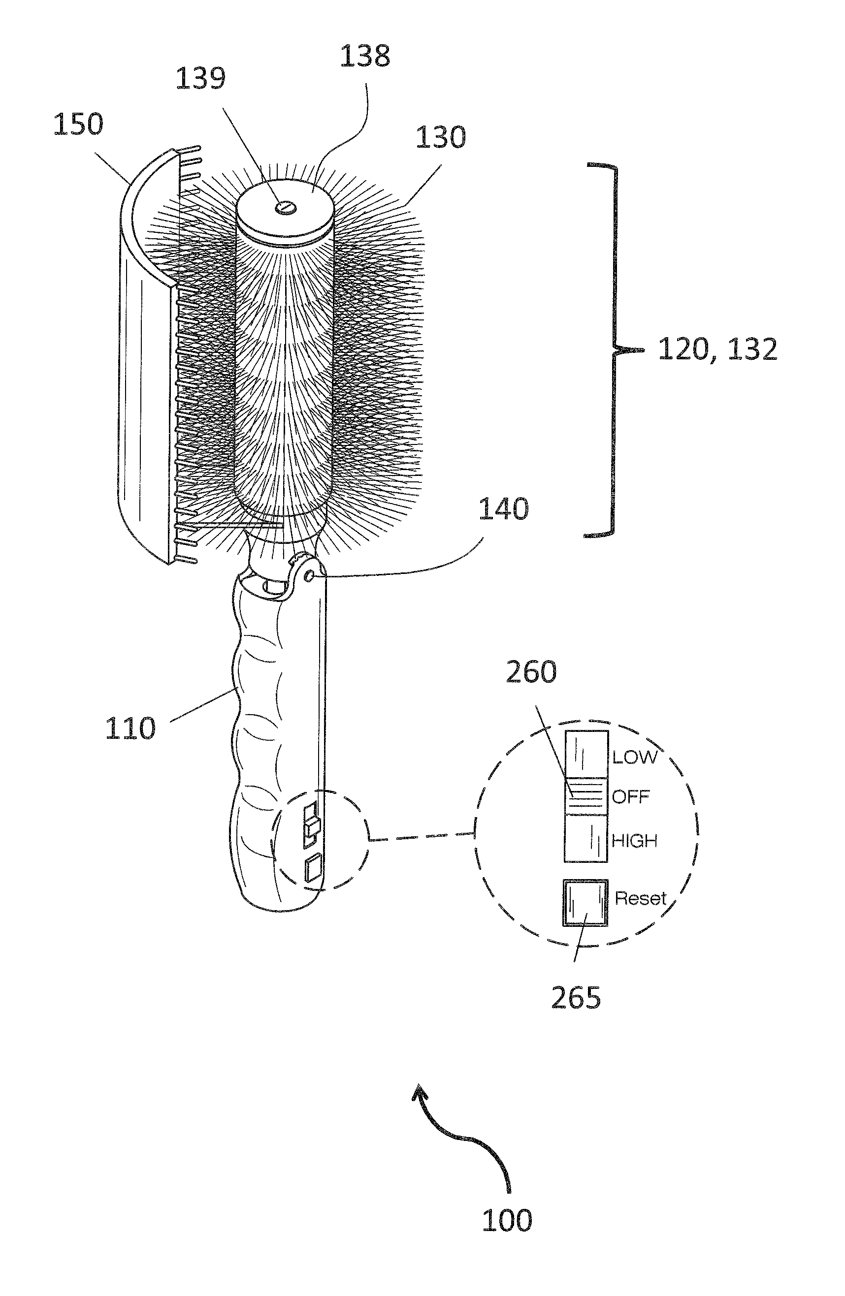 Rotating hairbrush device