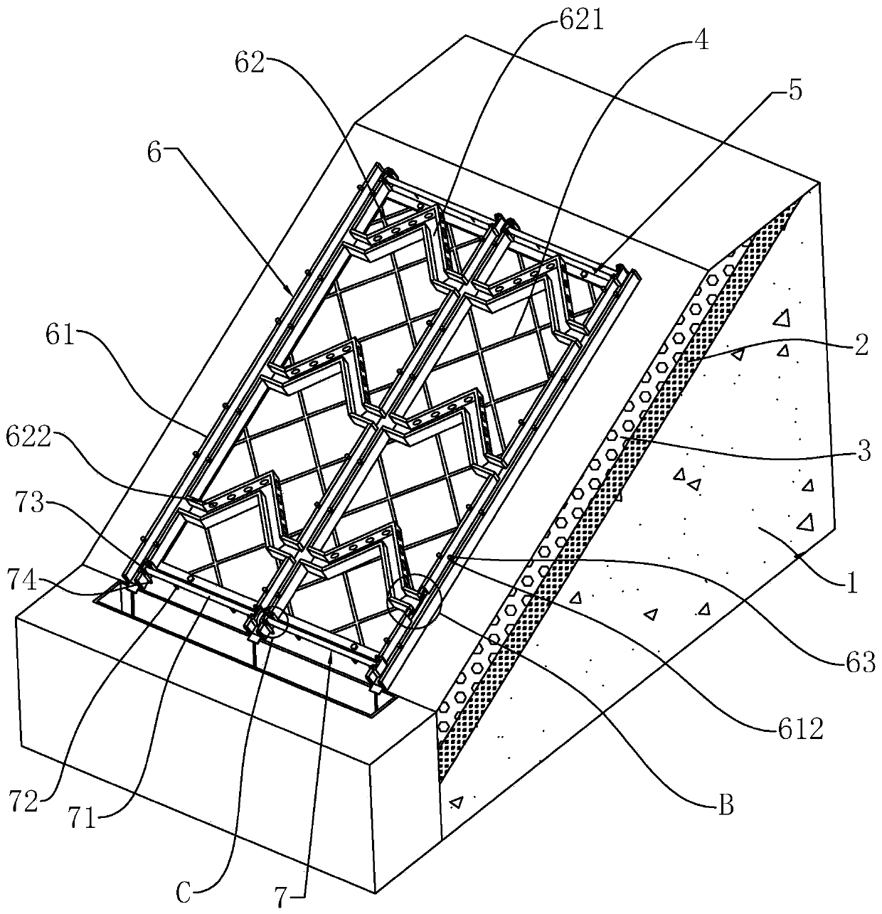 Assembly type frame beam slope protection construction method