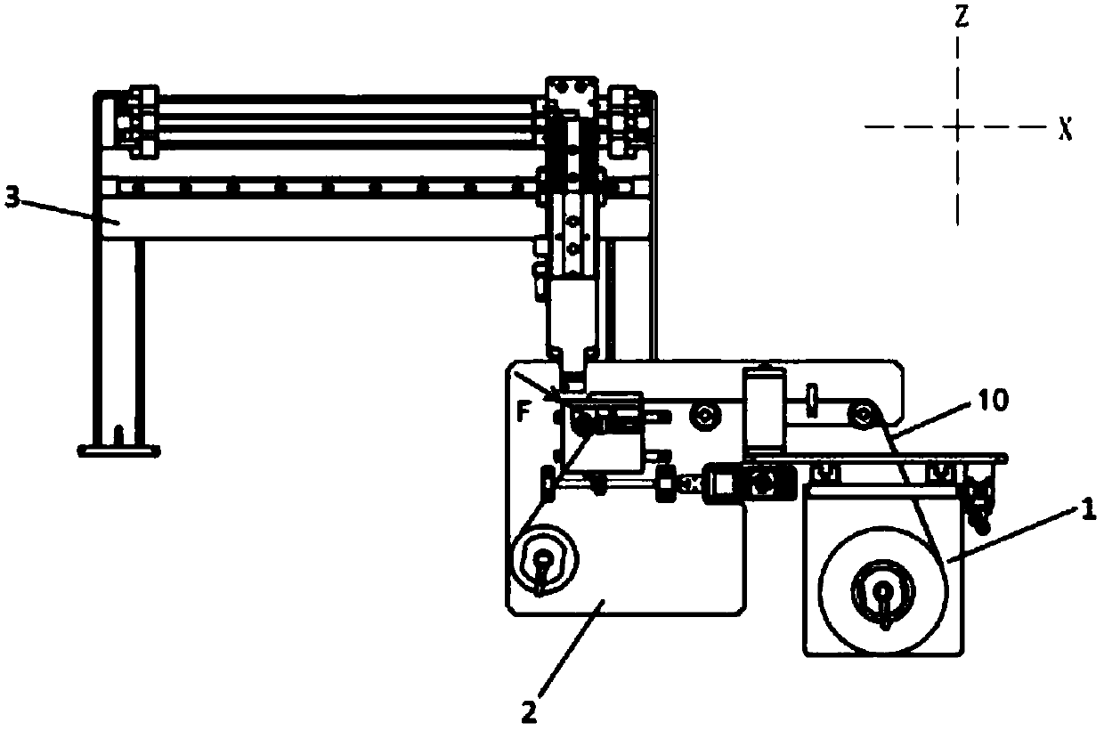 Unpowered unreeling machine, cell top surface protecting film tearing device, film adhering device and film adhering method