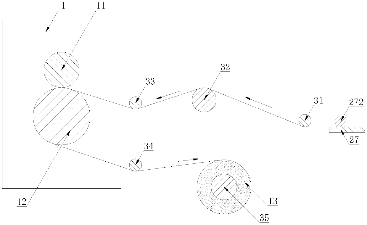 Metal coiled material surface embossing device based on same-side arrangement of rolling and discharging