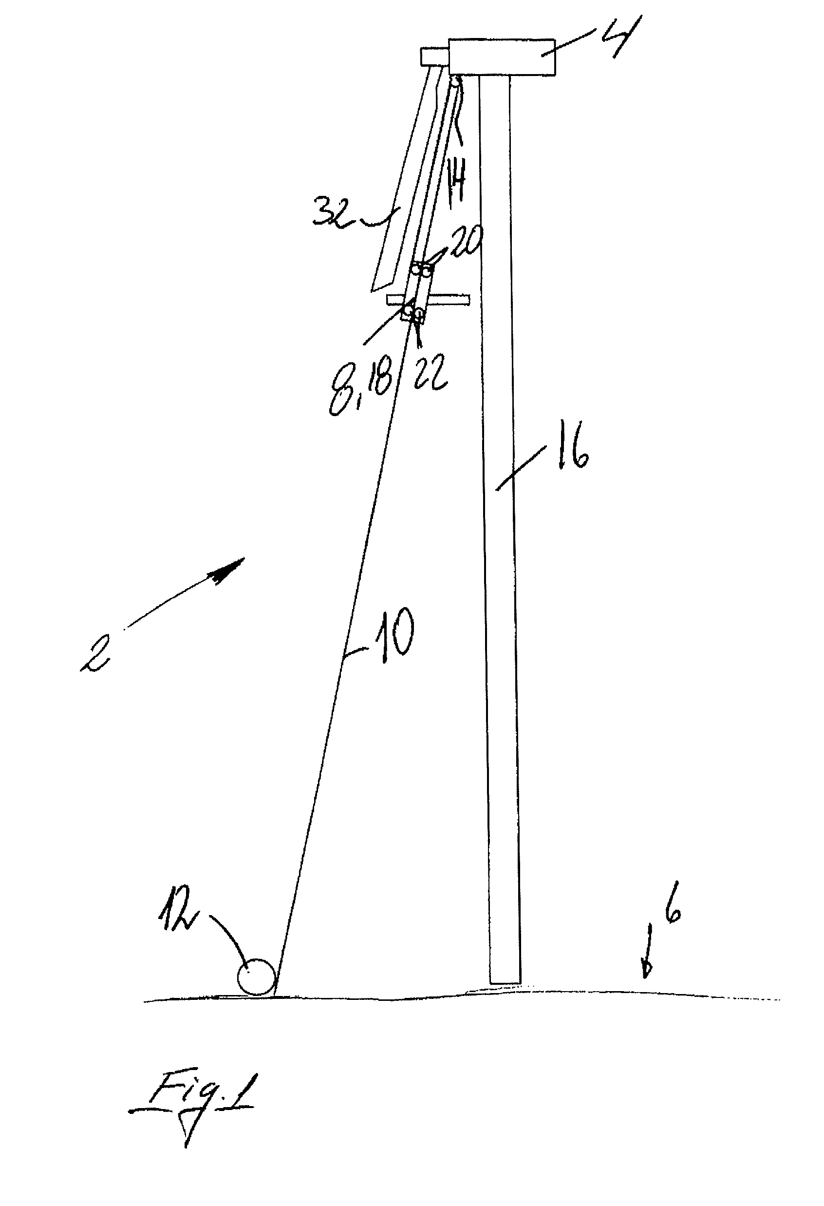 Device for establishing admittance and transport of cargo to and from a wind turbine construction above ground level