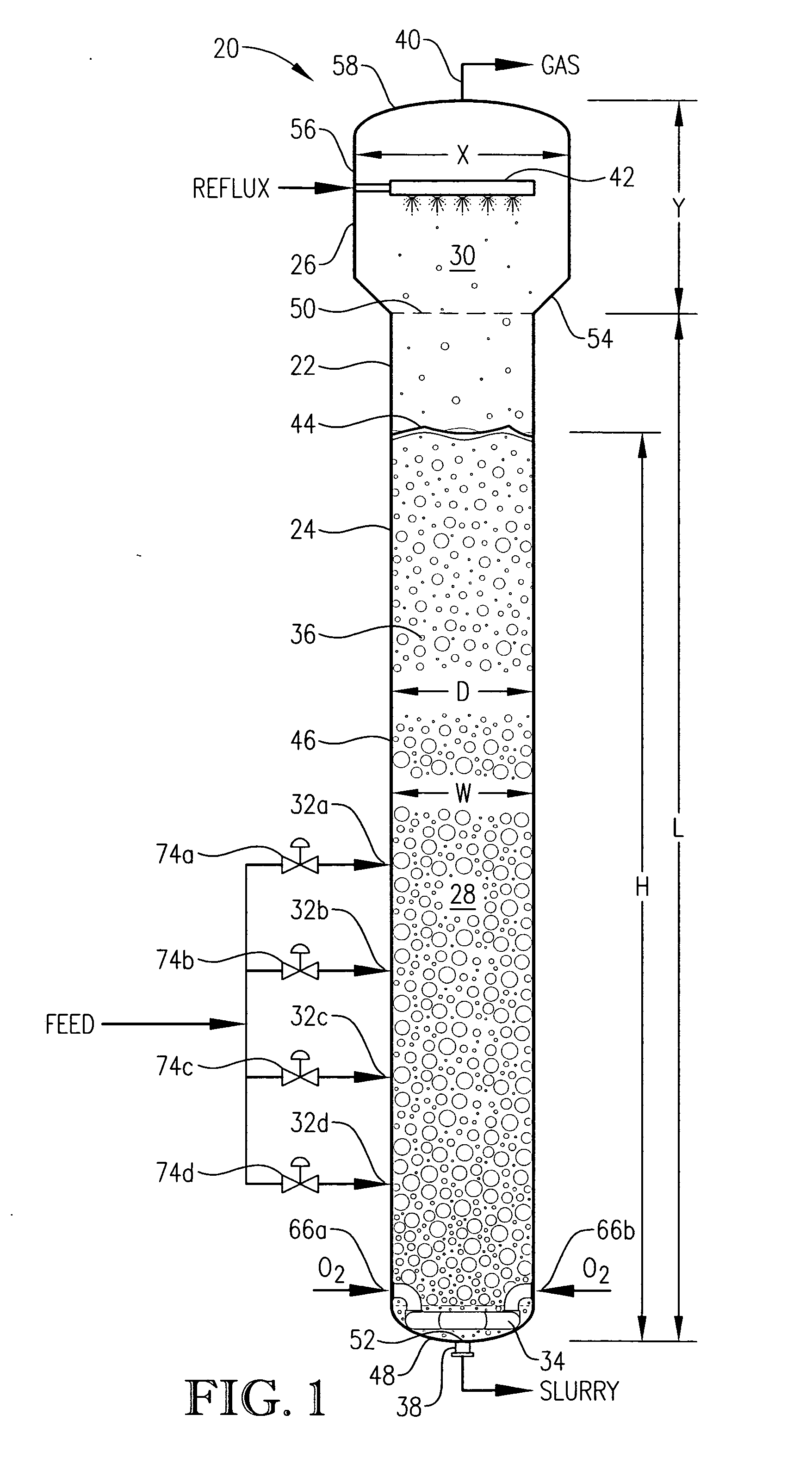 Oxidation system with sidedraw secondary reactor