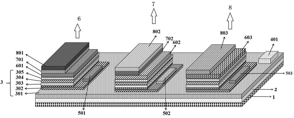 Full-color tripolar light-emitting tube display device and manufacturing method