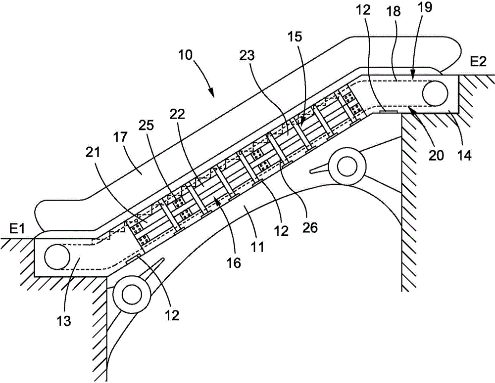 Track system for escalator or moving pavement