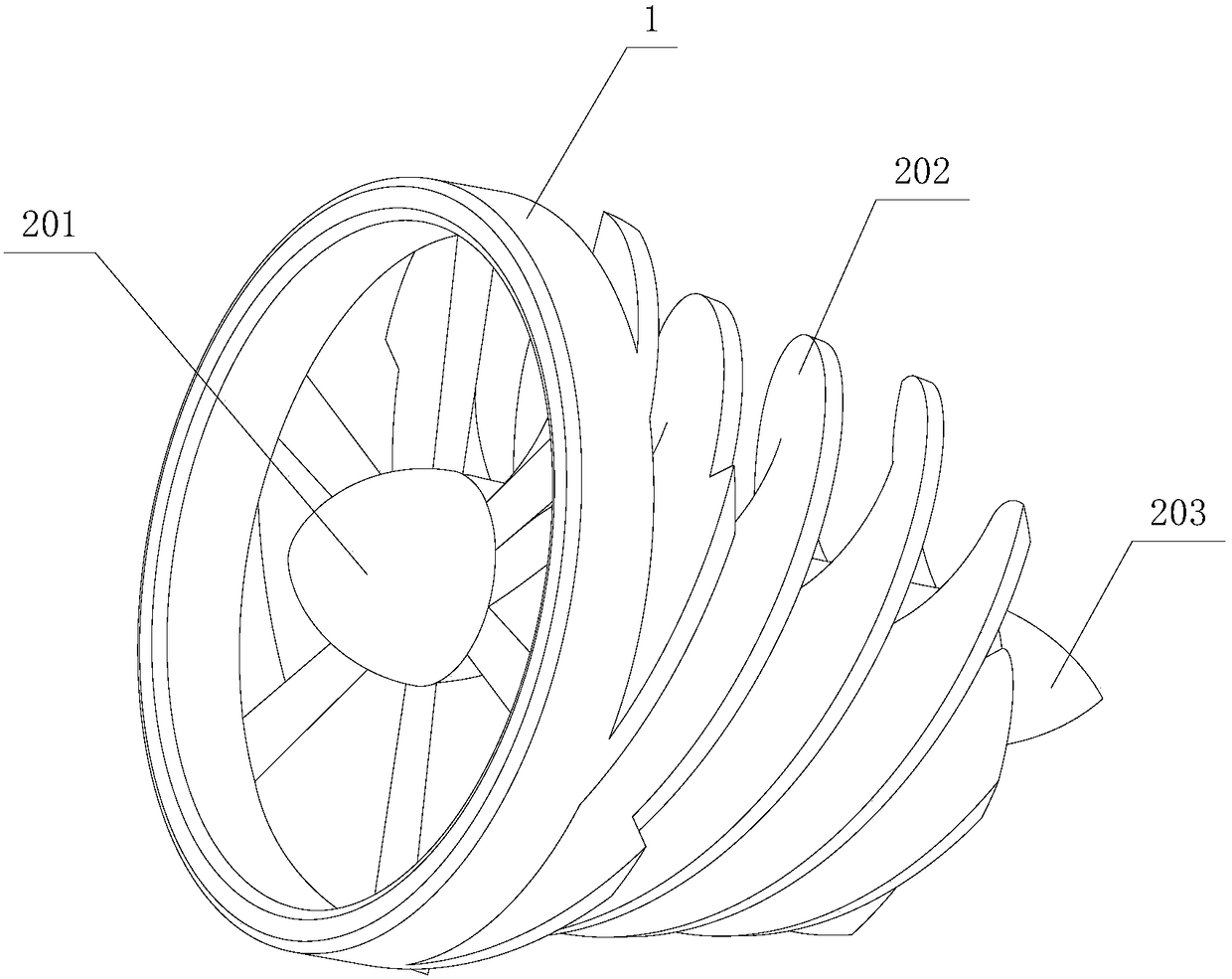 Low-pressure loss type precession vortex flowmeter spiral flow generator