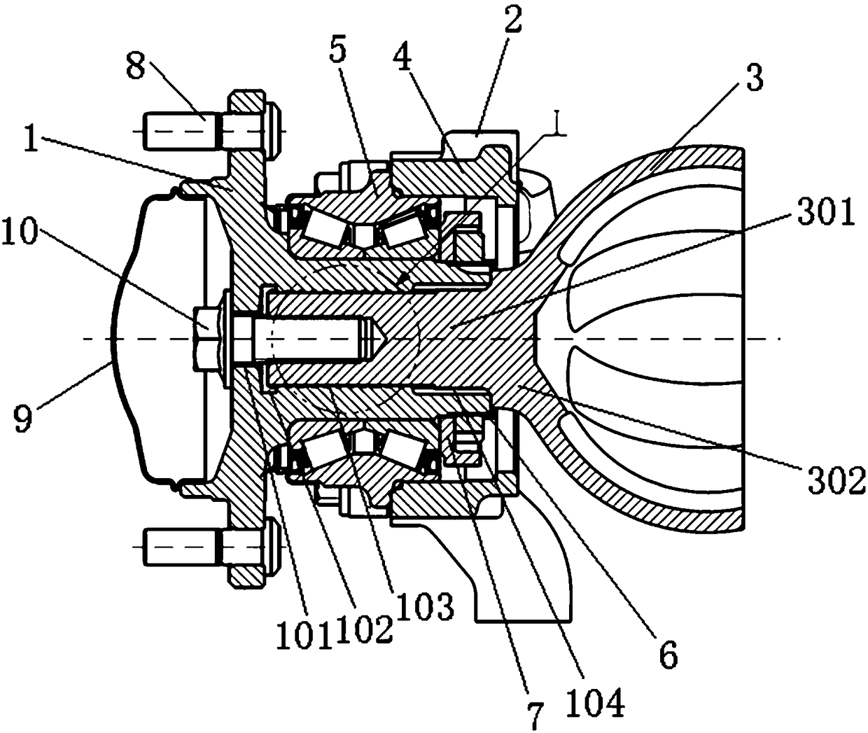 A connection structure between constant velocity universal joint and wheel hub and automobile