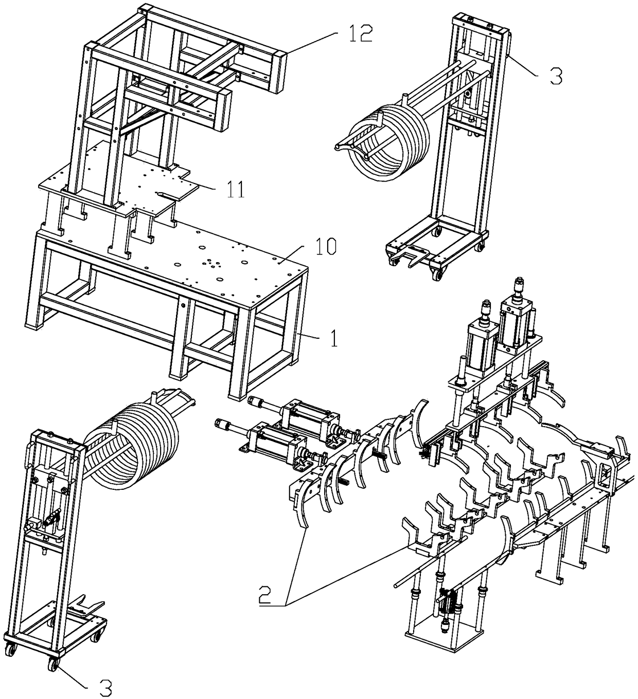 Heat exchanger coiled pipe welding feeding device and mounting and welding equipment