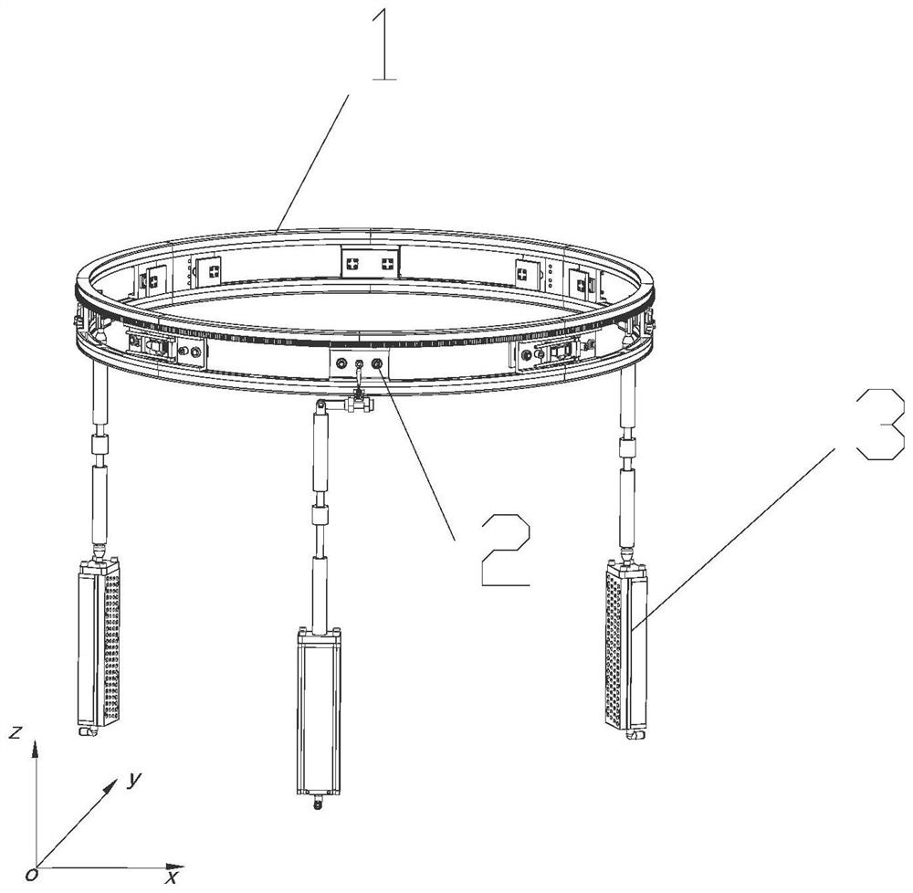 A fulcrum dynamic combined parallel mechanism for realizing high-precision positioning of a circular track platform