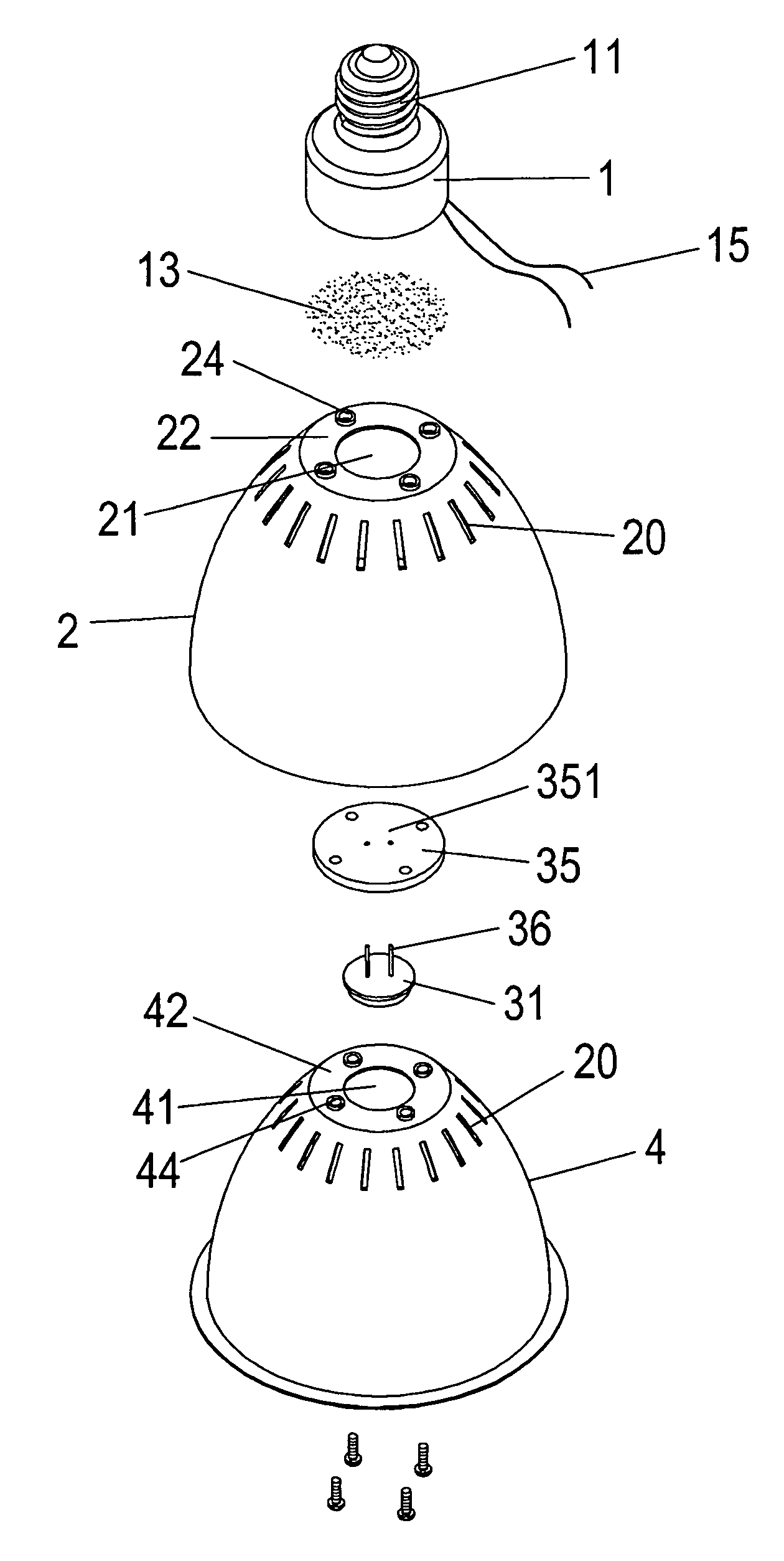 LED lamp with reflecting casings