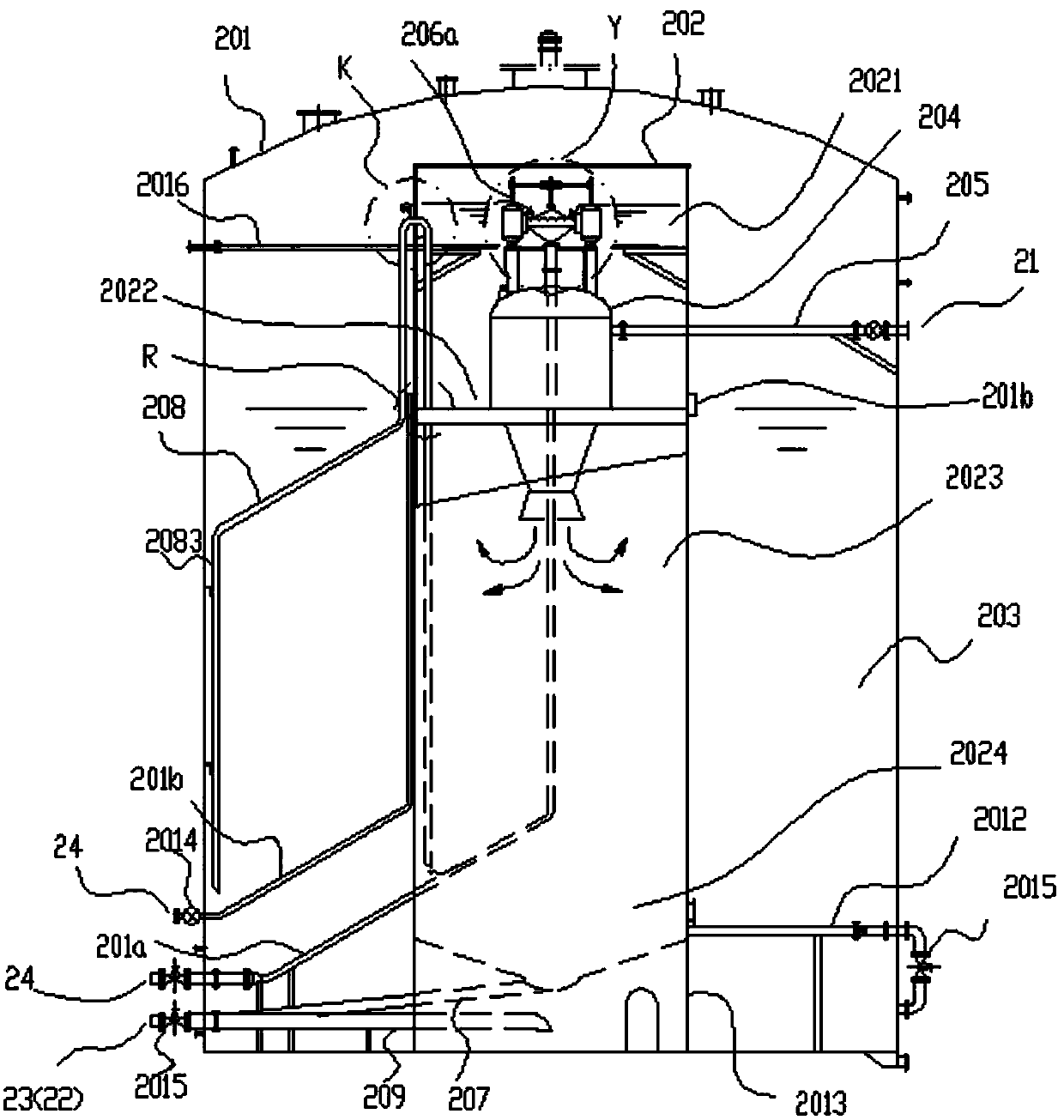 Oil removal treatment device for oily sewage and treatment method