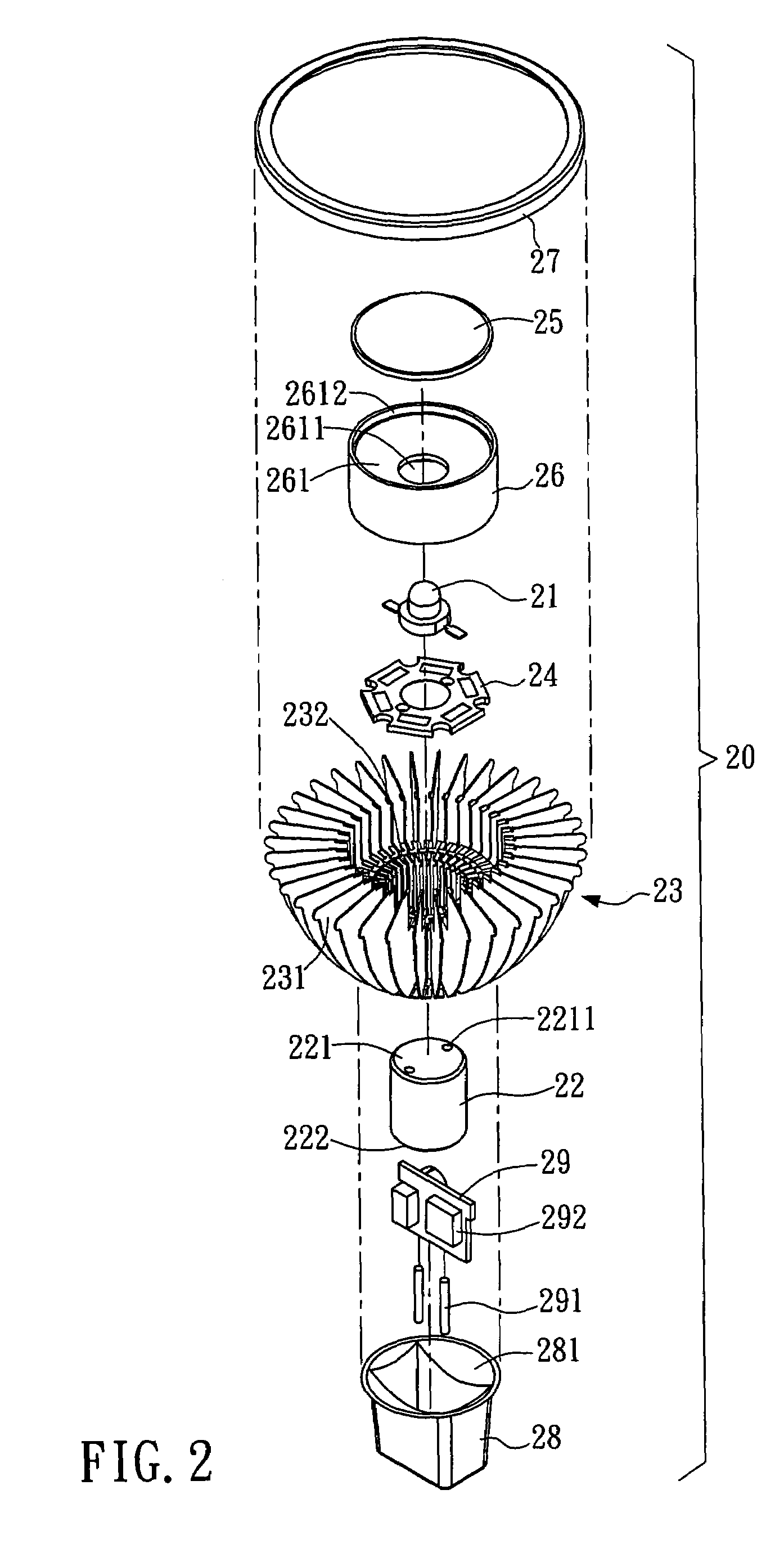 LED lamp with plural radially arranged heat sinks