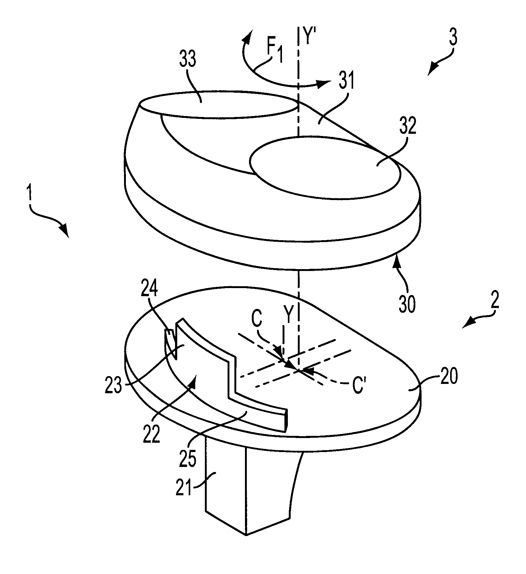 Knee prosthesis with a rotational plate