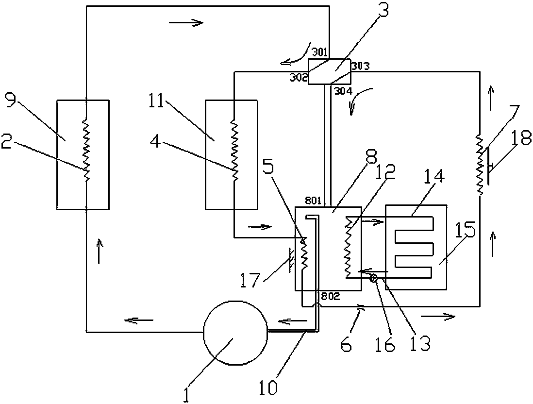 Double-heating and one-evaporation gas-liquid tank type multifunctional energy-saving and efficient water heater and working method thereof