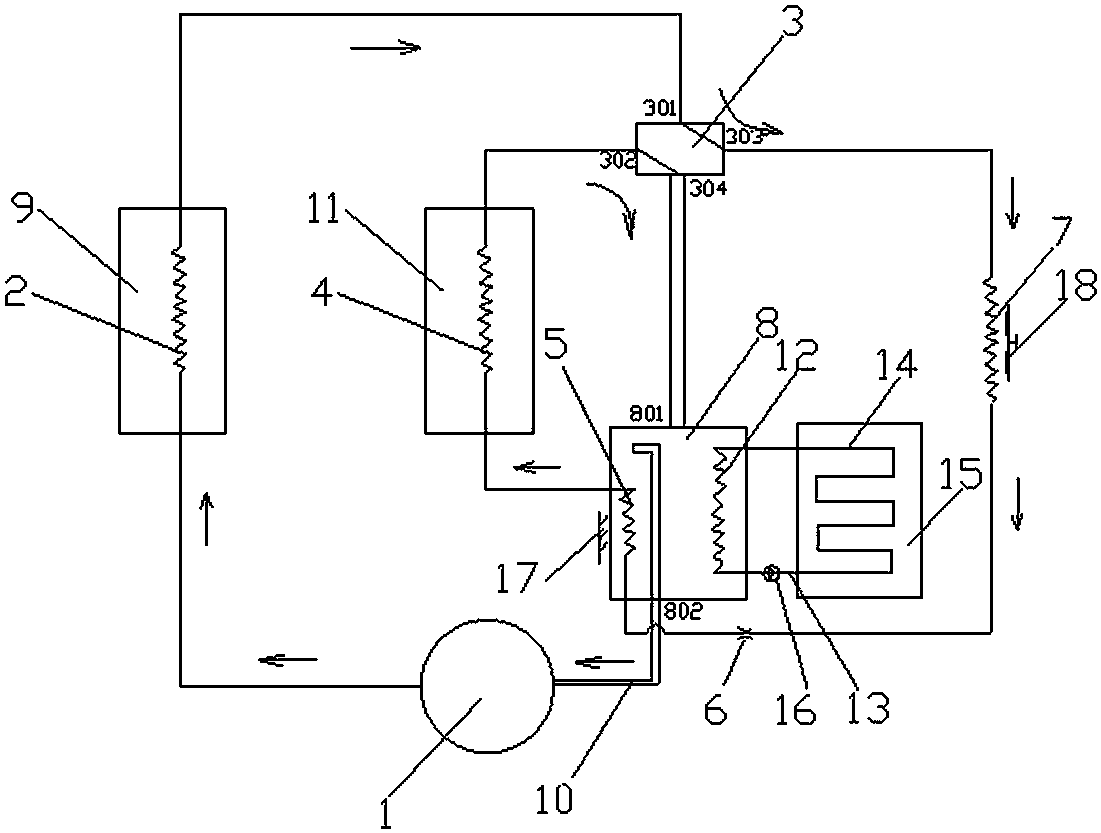 Double-heating and one-evaporation gas-liquid tank type multifunctional energy-saving and efficient water heater and working method thereof