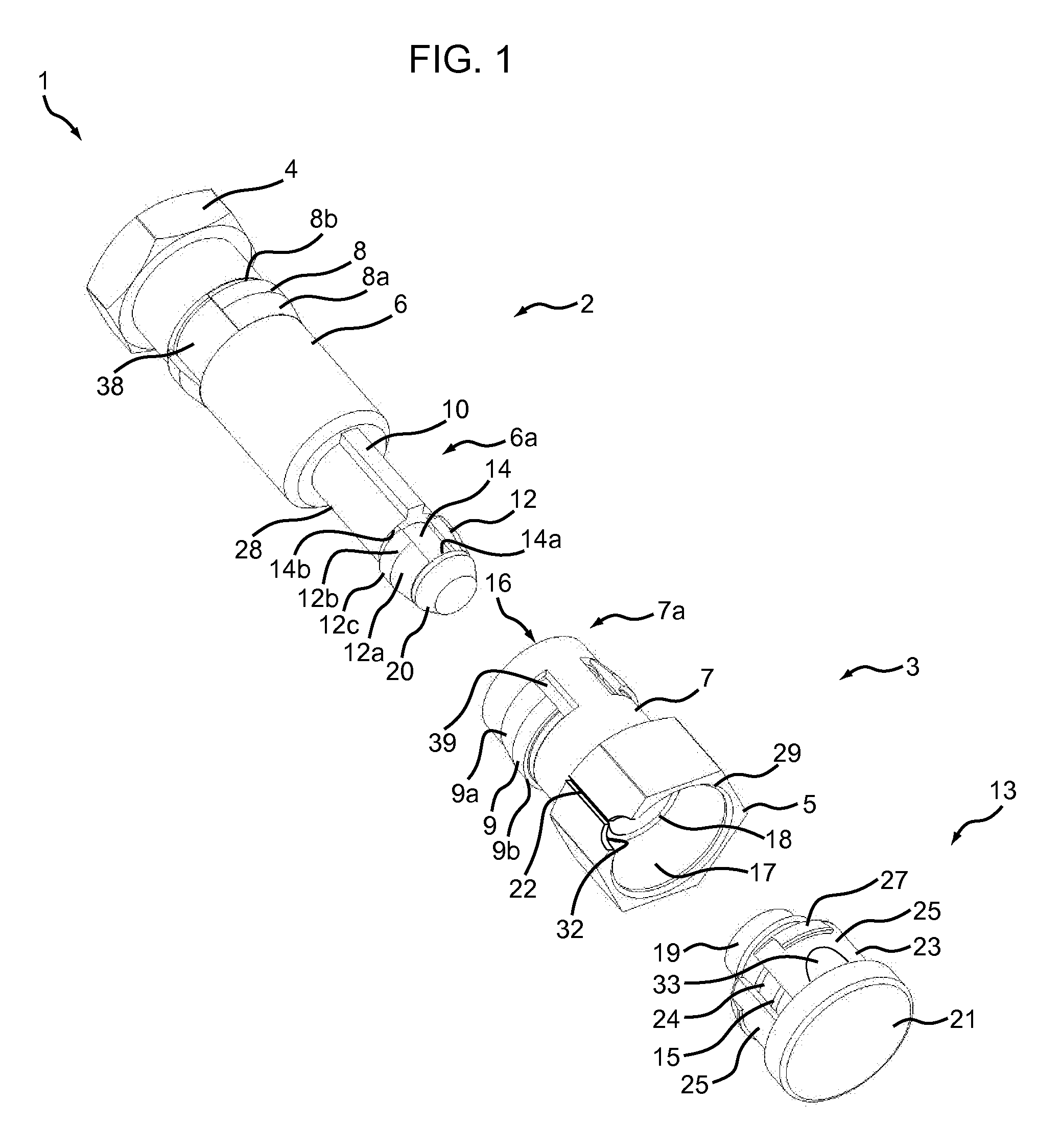 Rapid fixing device for rapid disconnection two-part connector