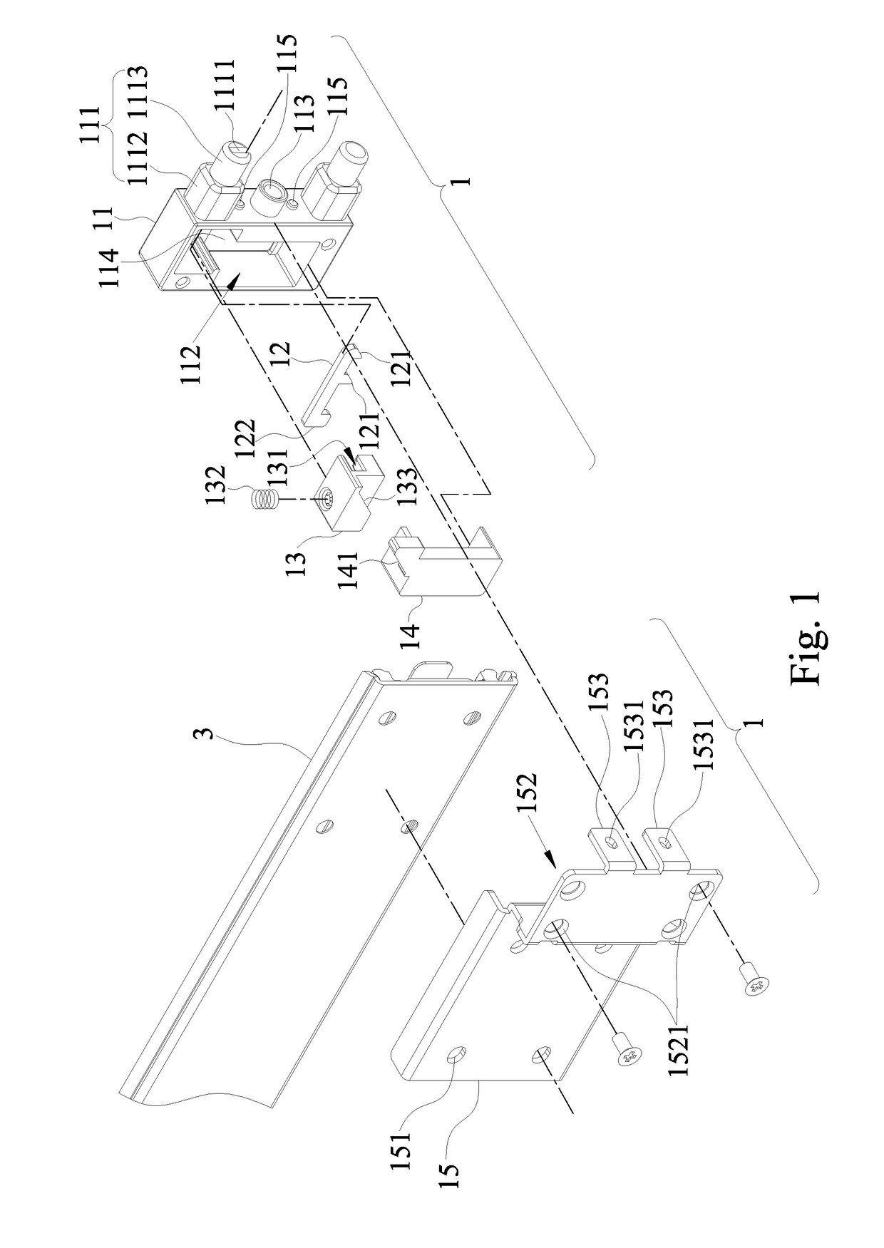 Insertable fixing module of cabinet rail