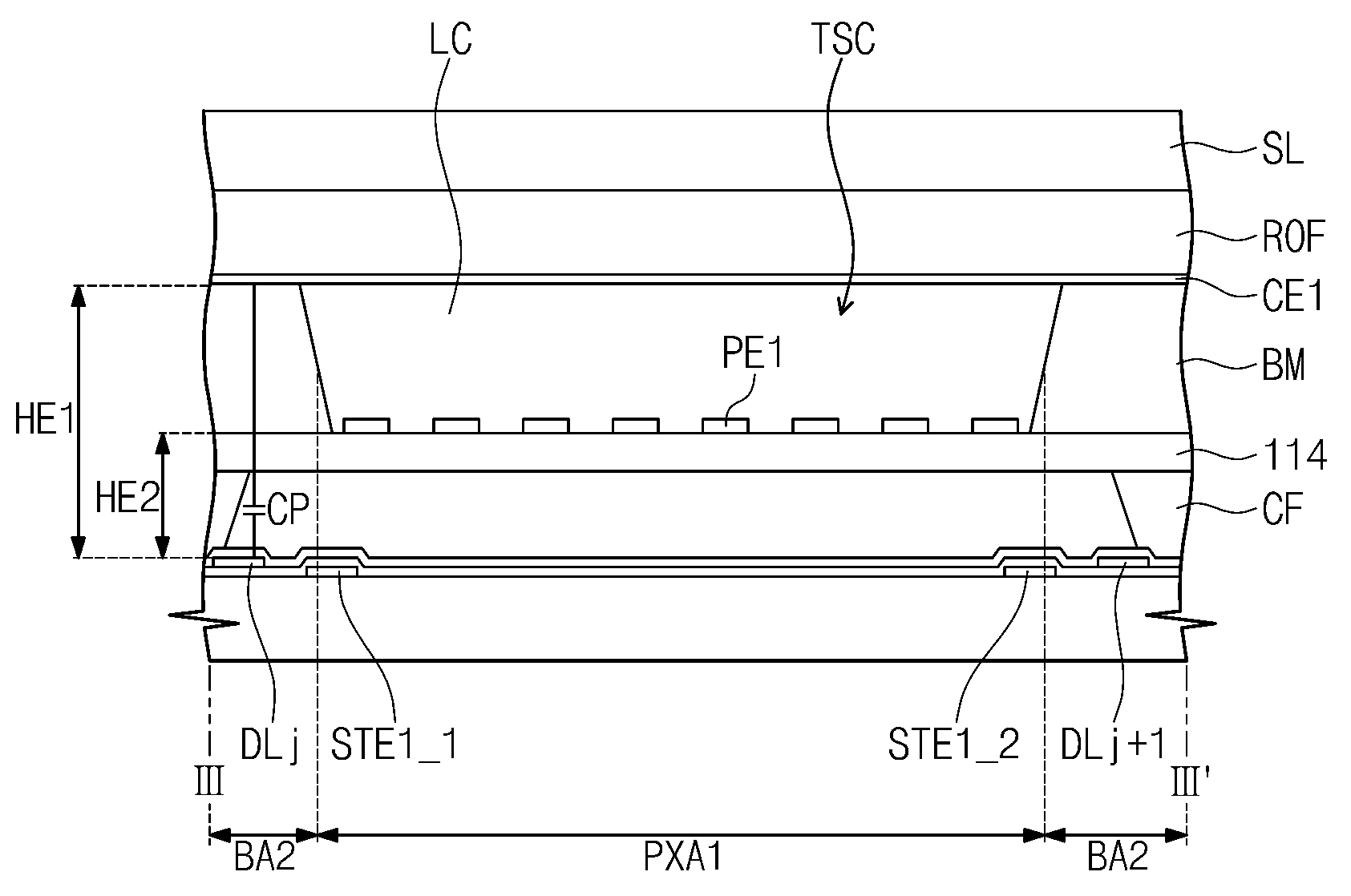 Nanocrystal display including black matrix between common electrode and data line in boundary between pixel areas