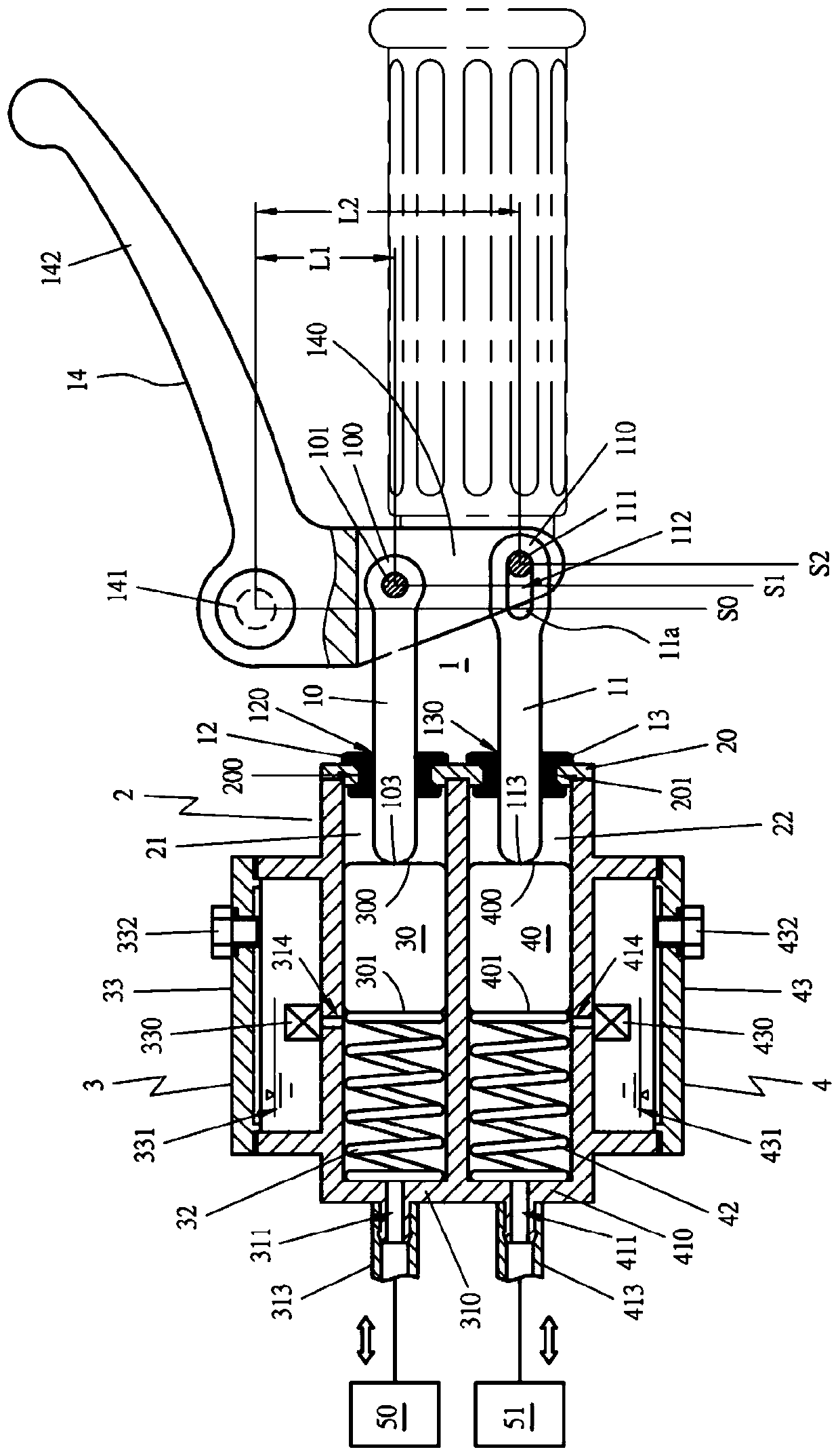 Hydraulic time difference braking device