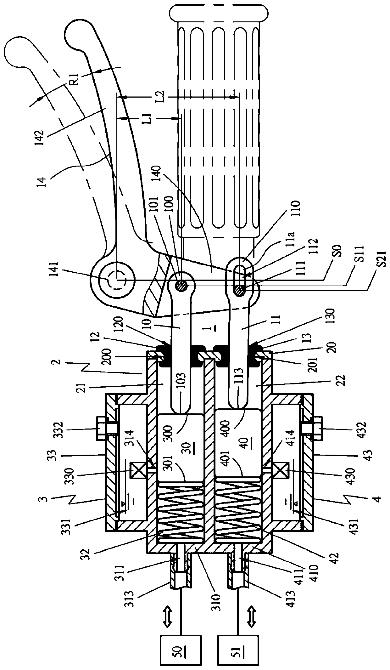 Hydraulic time difference braking device