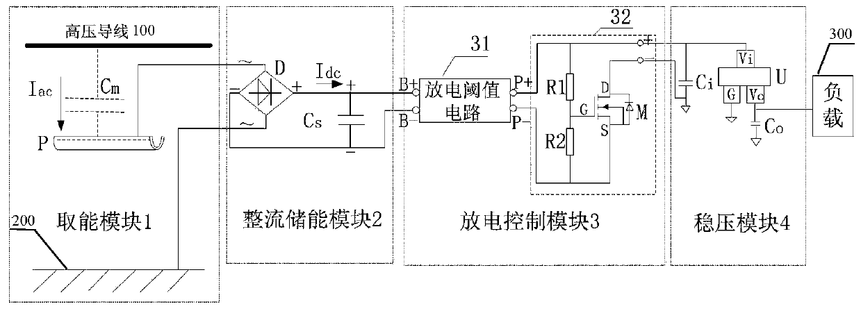 Simple electric field induction energy-taking power supply