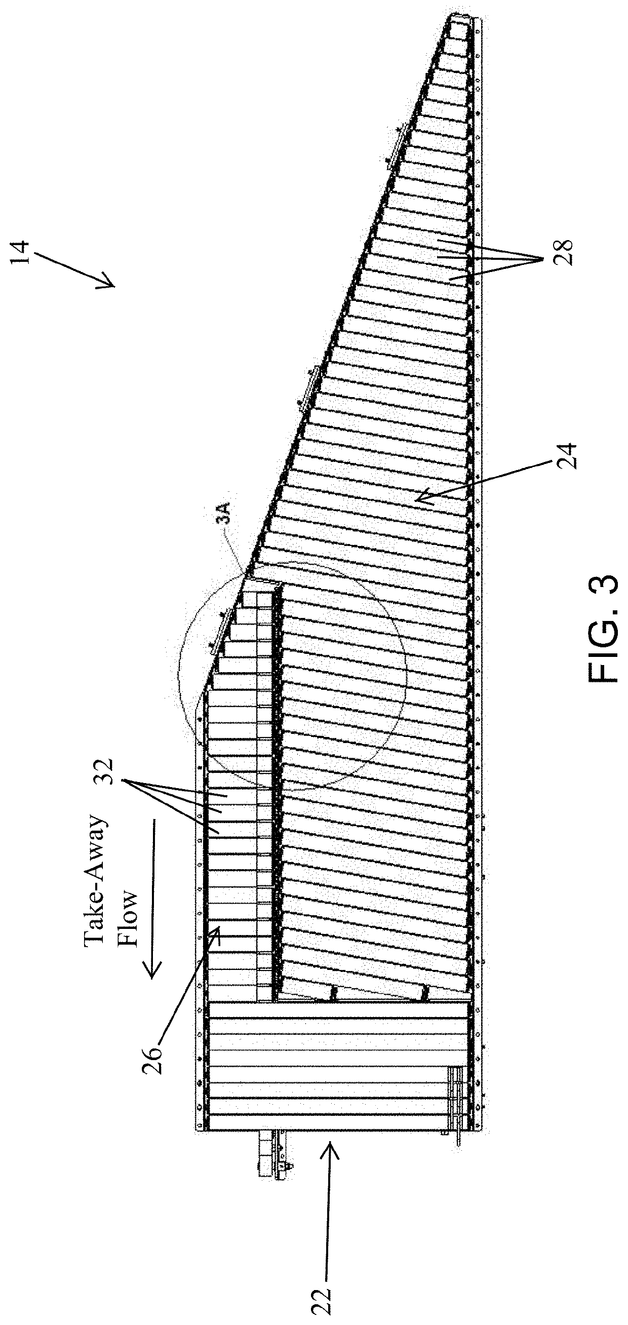 Positive displacement sorter with parallel divert and diagonal discharge