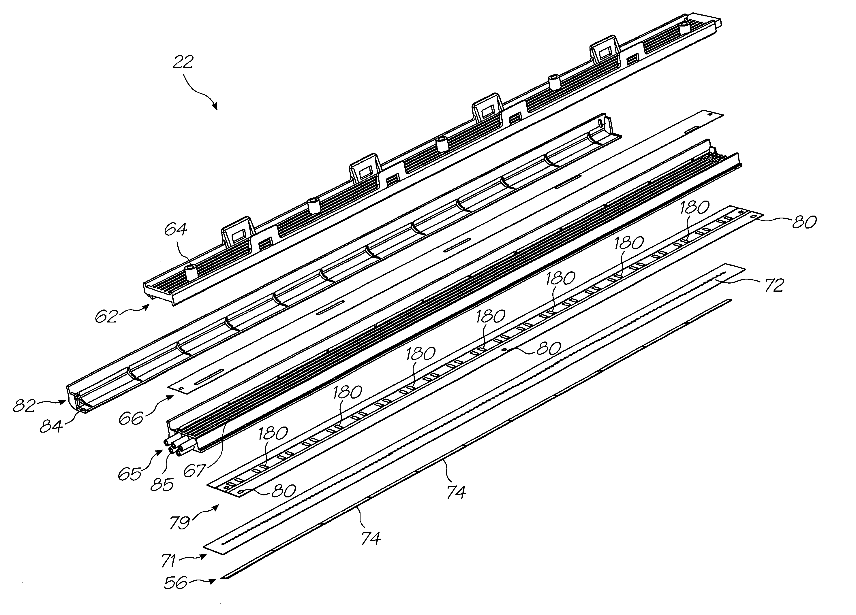 Printhead chip having longitudinal ink supply channels interrupted by transverse bridges