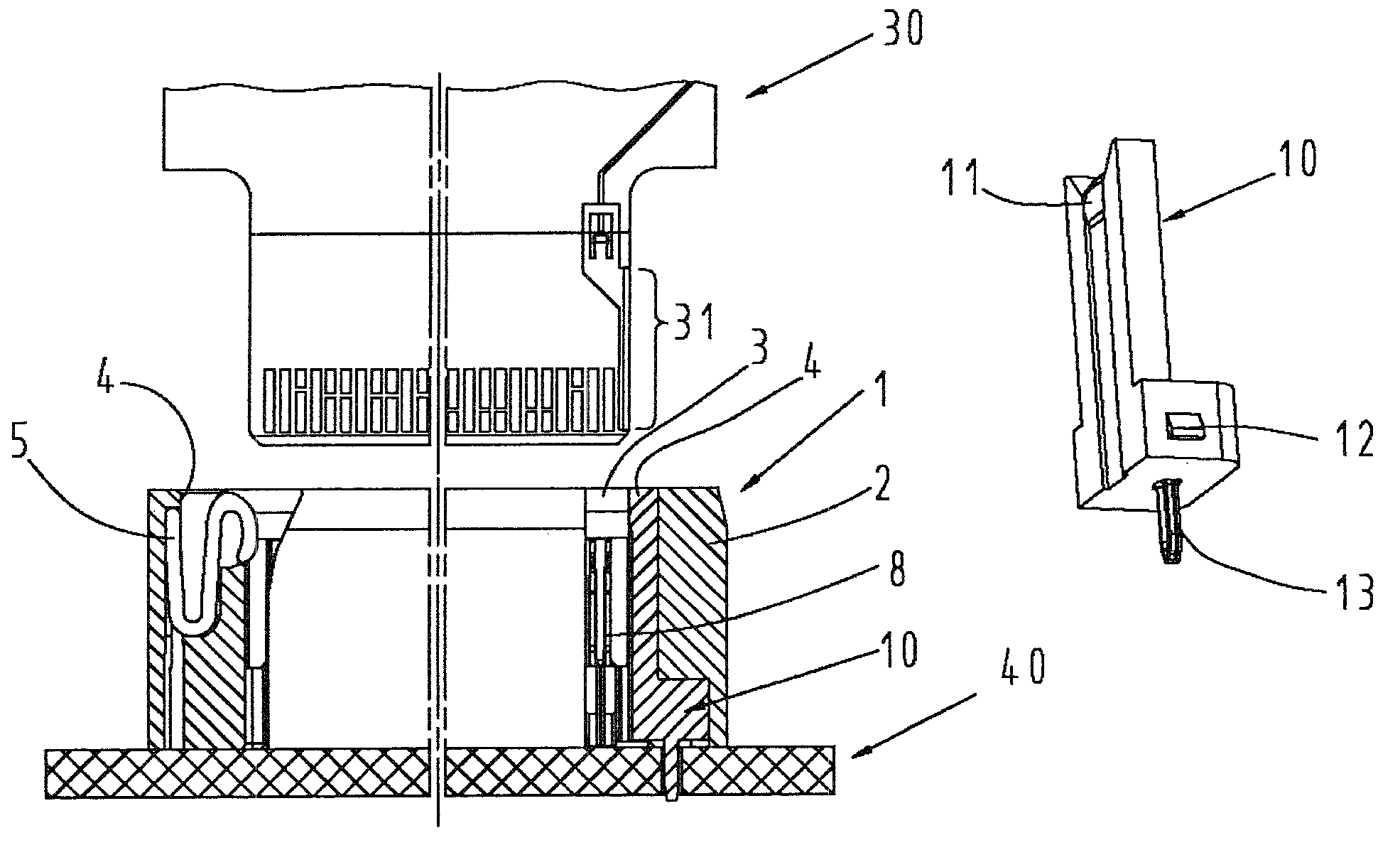 Printed board connector with ground connection