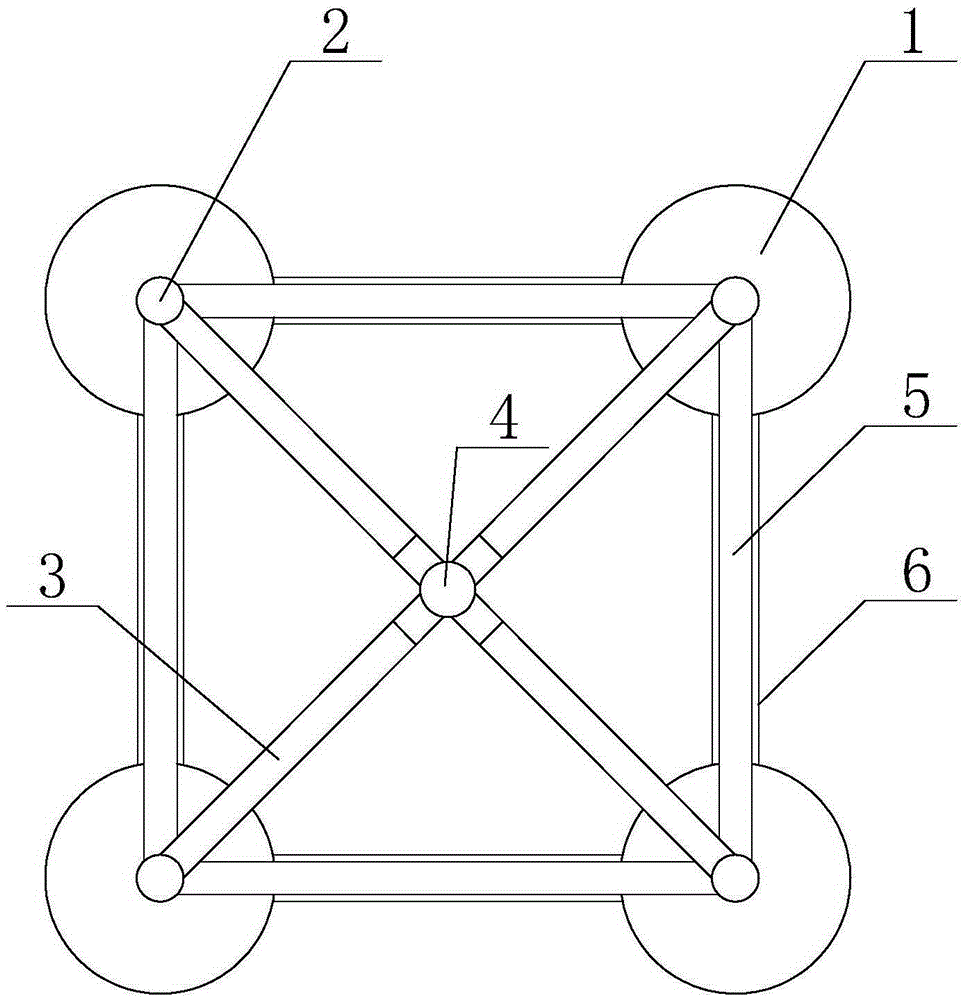 A combined foundation structure system with four cylindrical foundations with supports