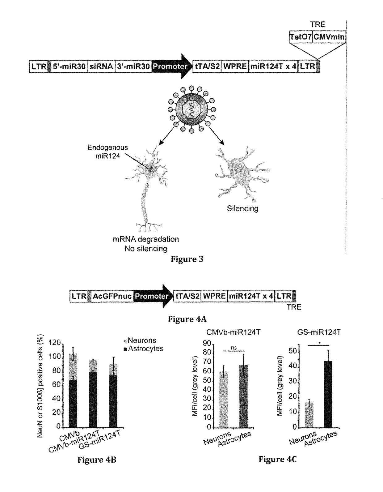 Vector for the selective silencing of a gene in astrocytes