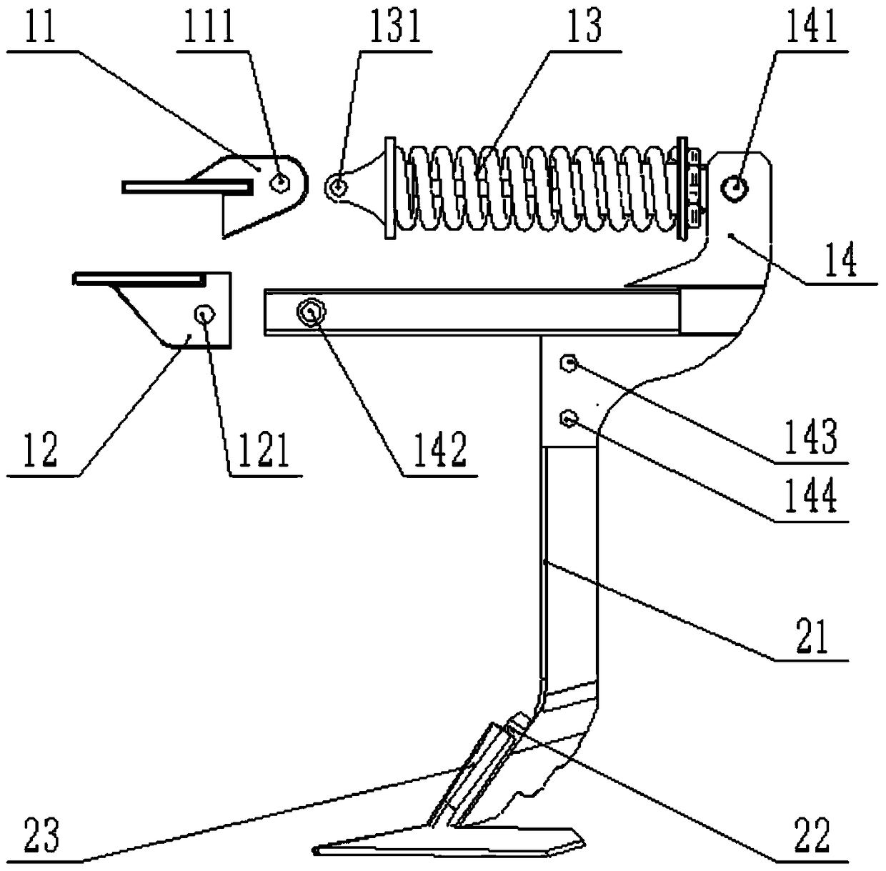 A drag-reducing subsoiling and cultivating device for quickly replacing subsoiling and cultivating shovel tips