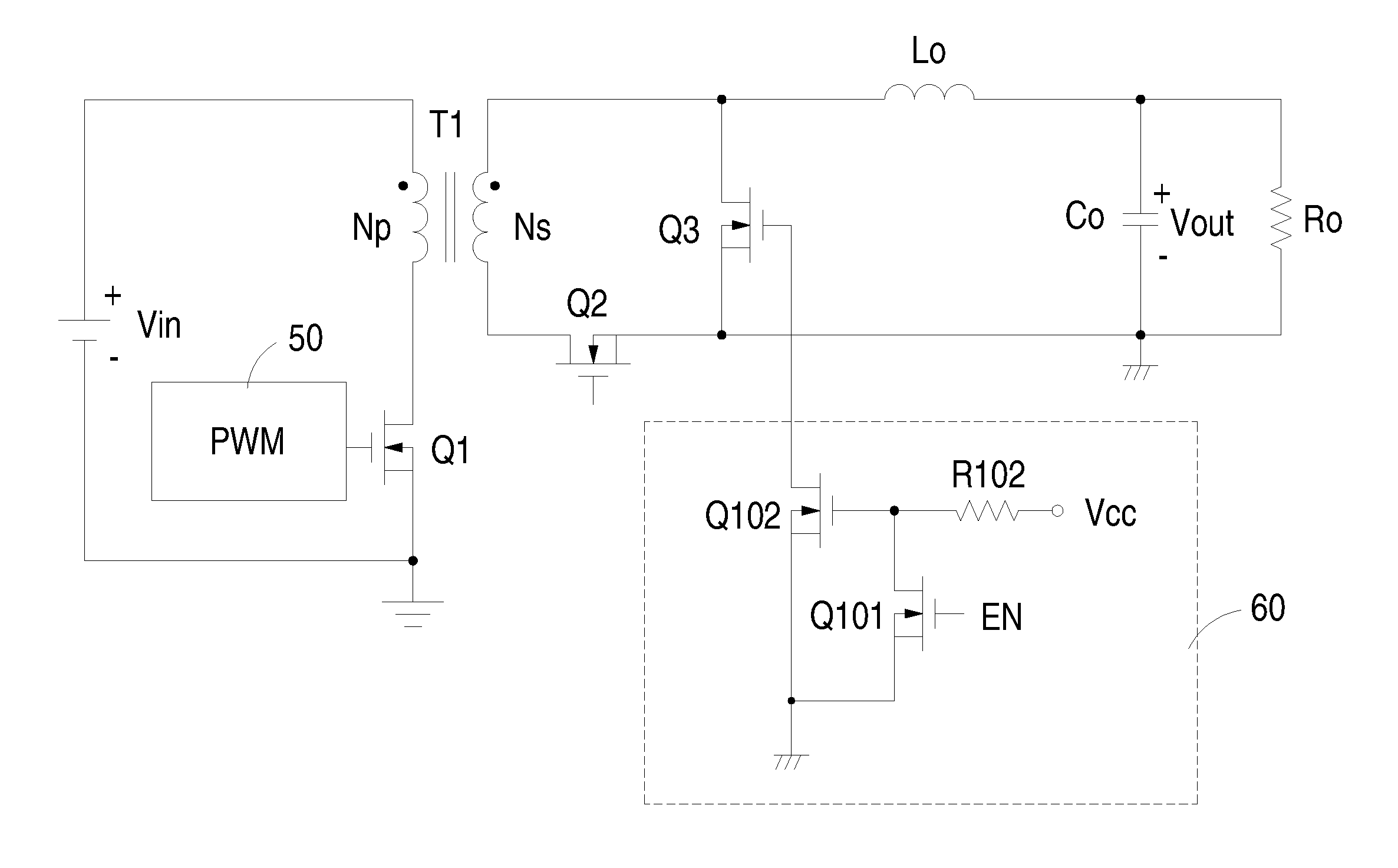 Synchronous rectifier forward converter with reverse current suppressor