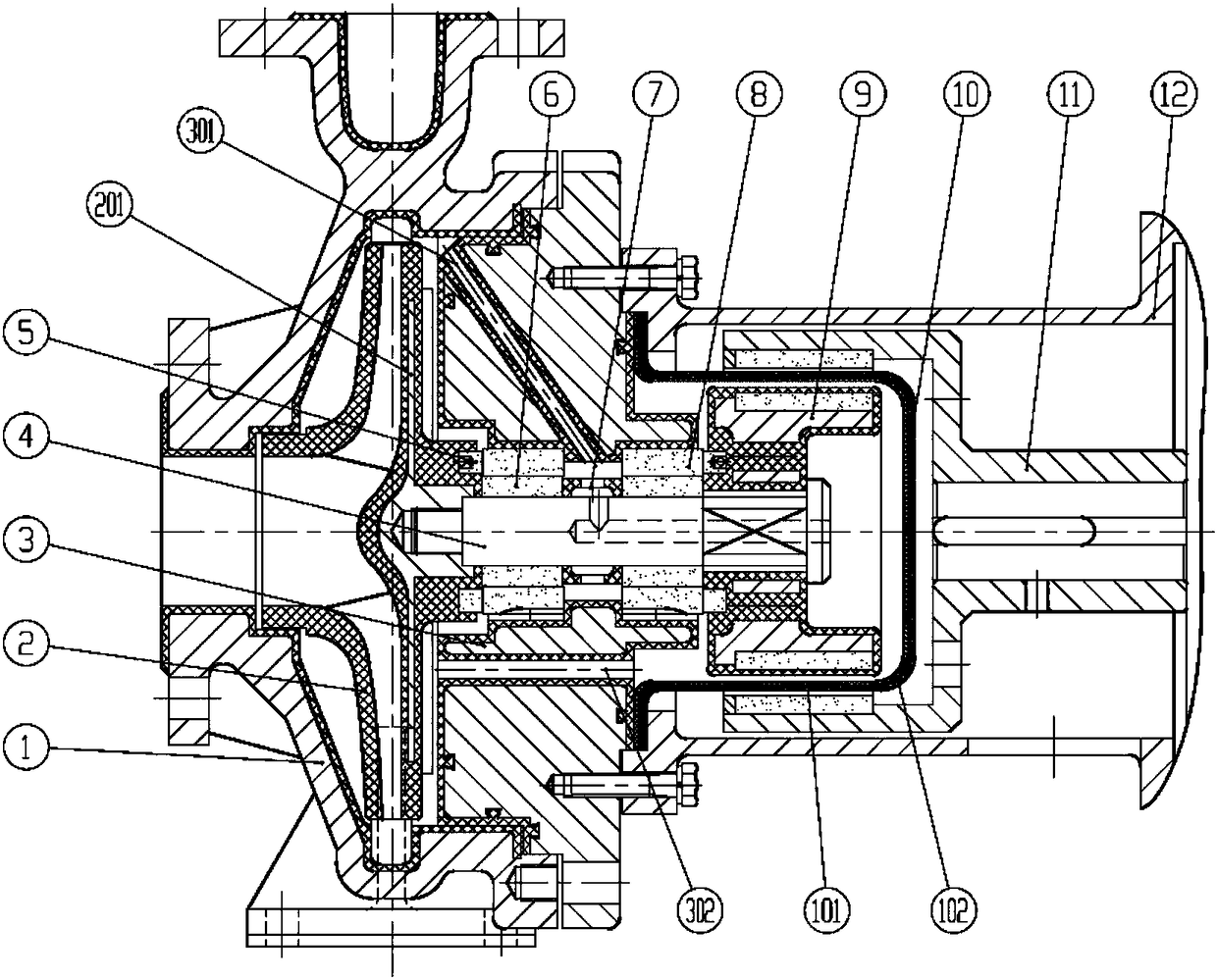 Heavy-load fluorine lined magnetic force pump