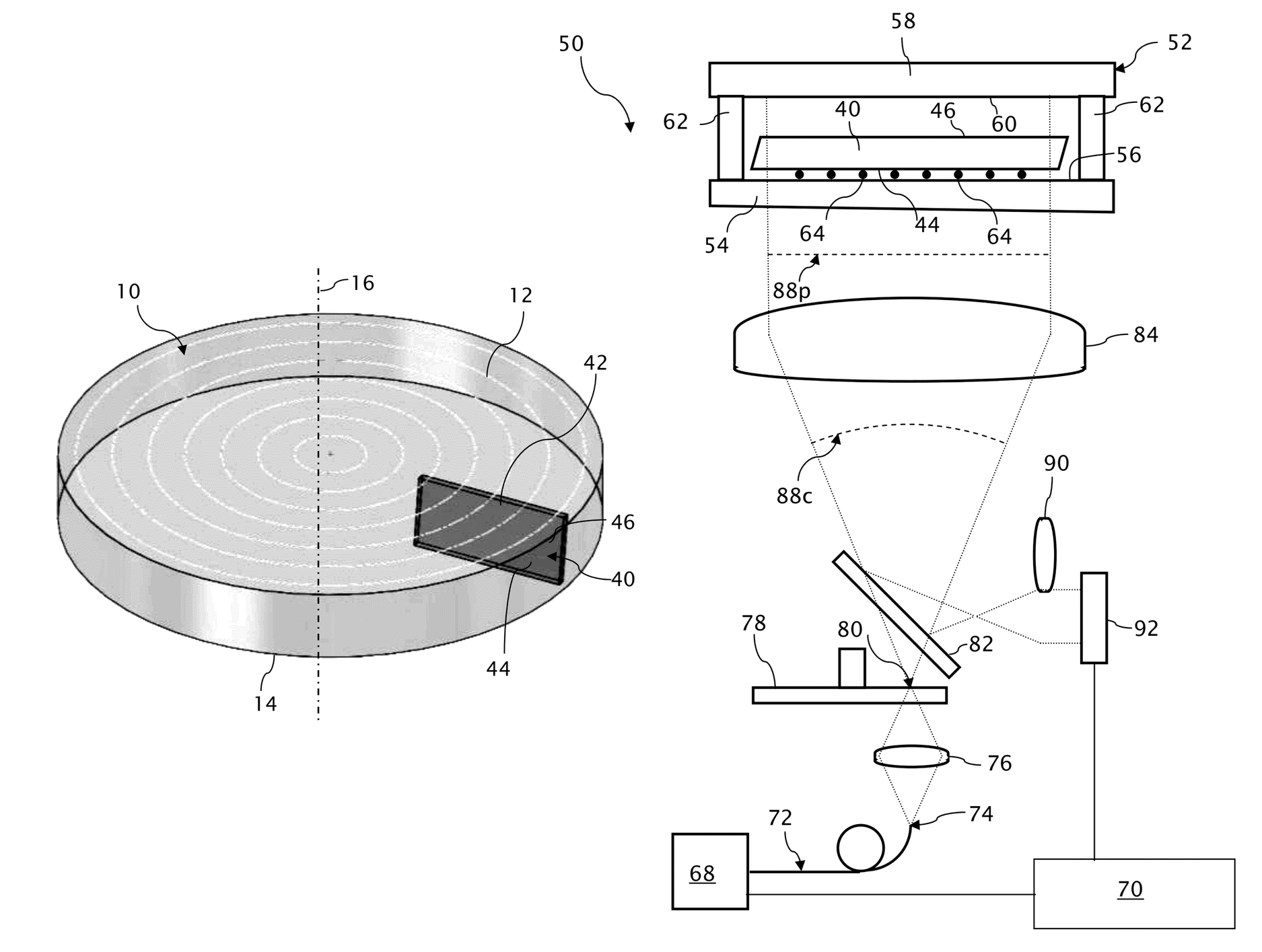 Skewed sectional measurement of striated glass